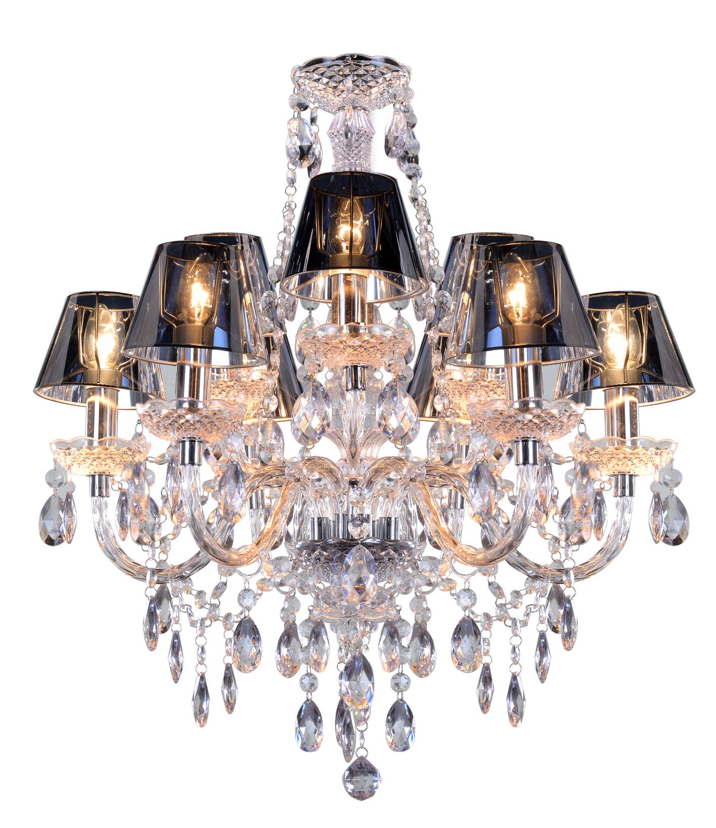 Romeo 9T transparent Chandelier with Chrome Shades * EU ONLY