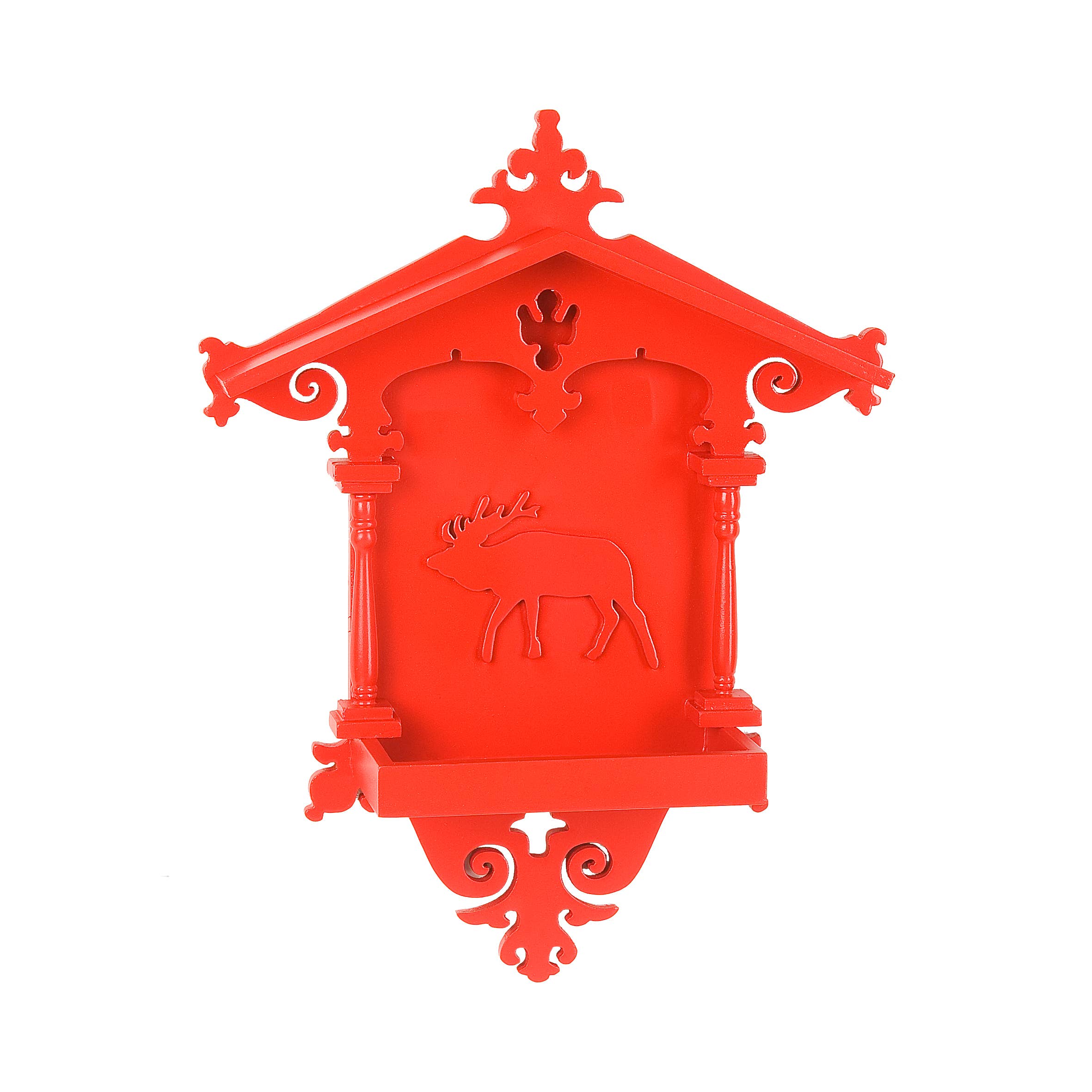 Bird feeder with carved deer motif in wood