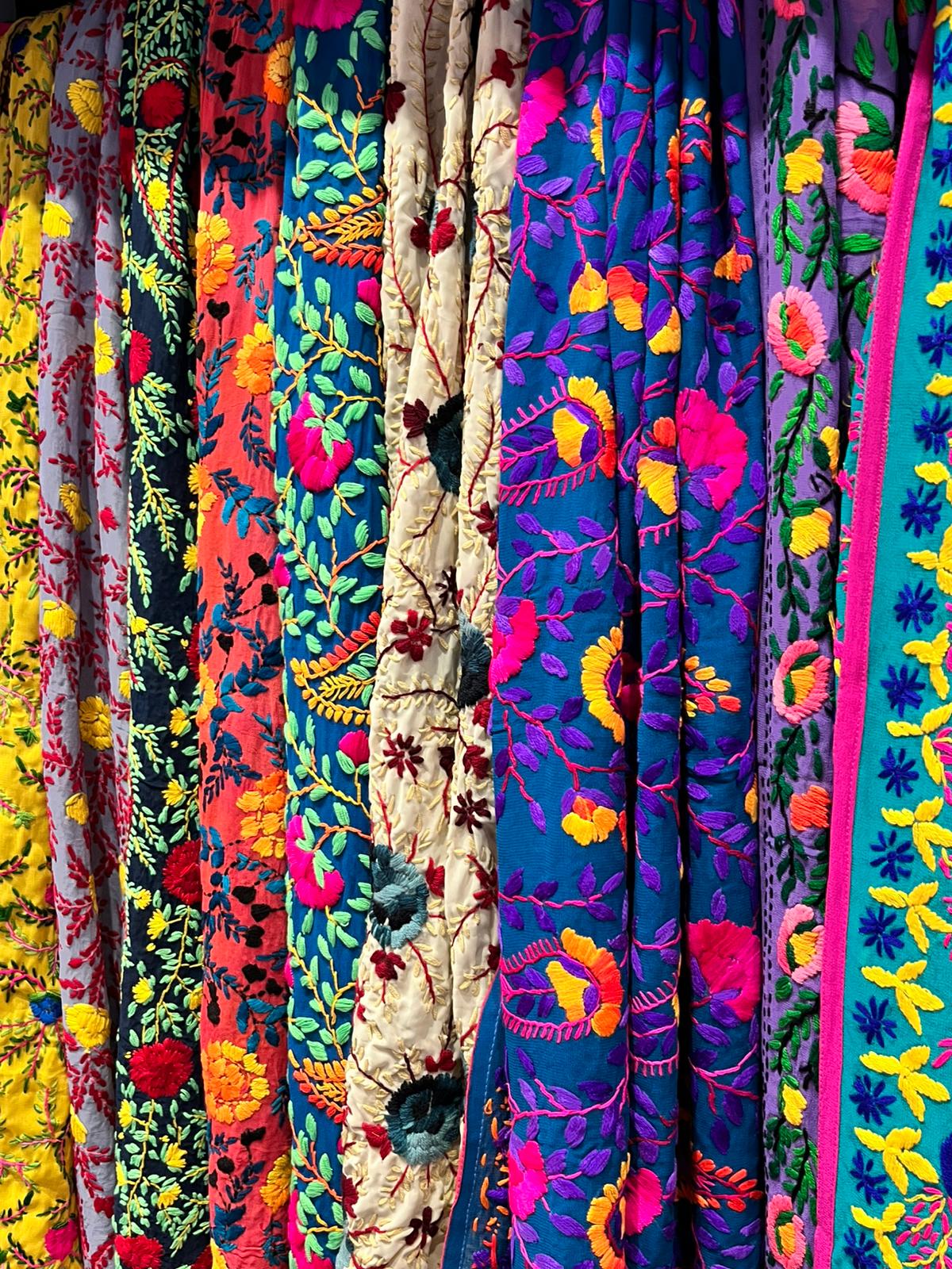 Hand-Embroidered Floral Phulkari Stole