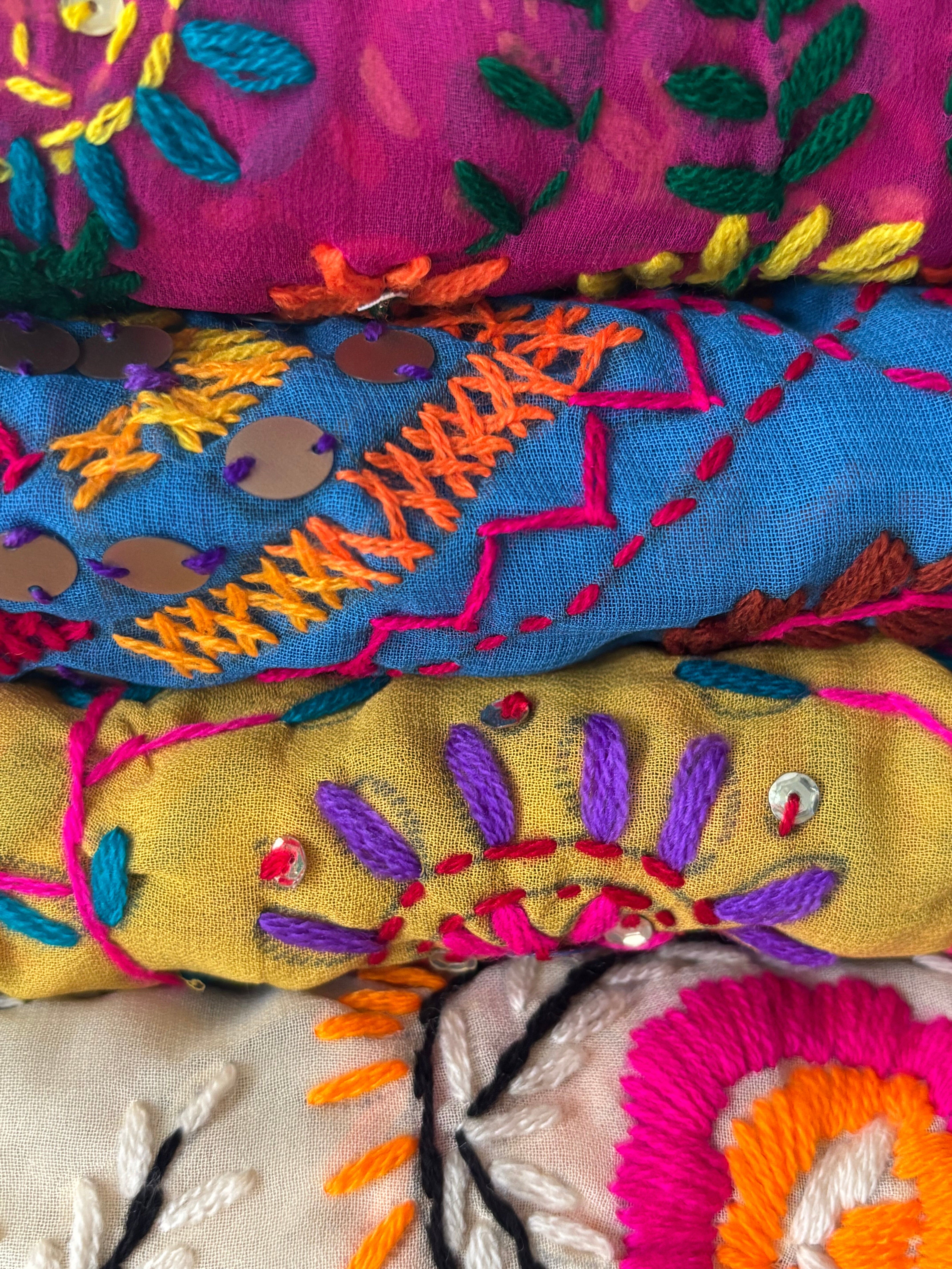 Hand-Embroidered Floral Phulkari Scarf