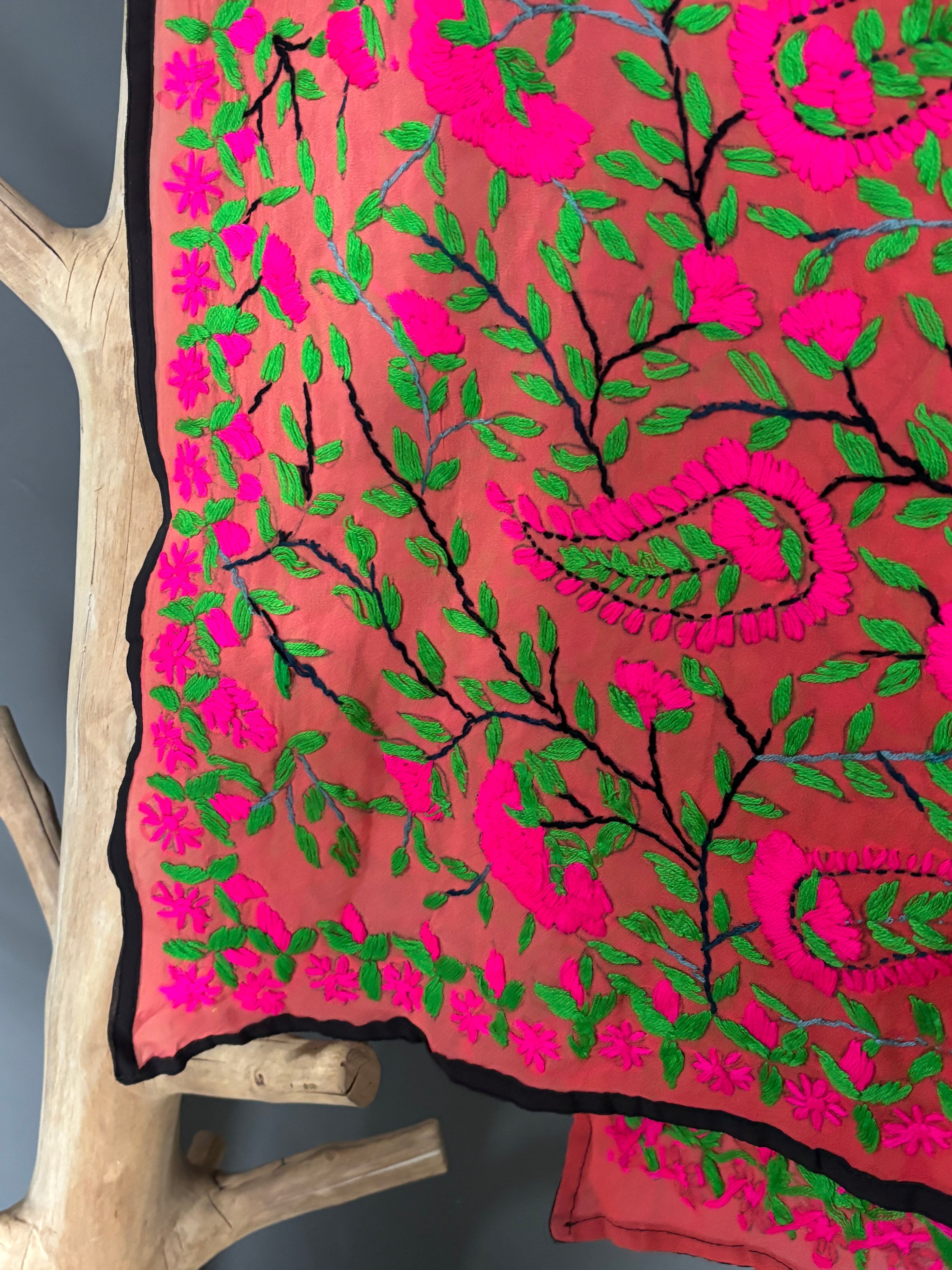 Hand-Embroidered Floral Phulkari Stole