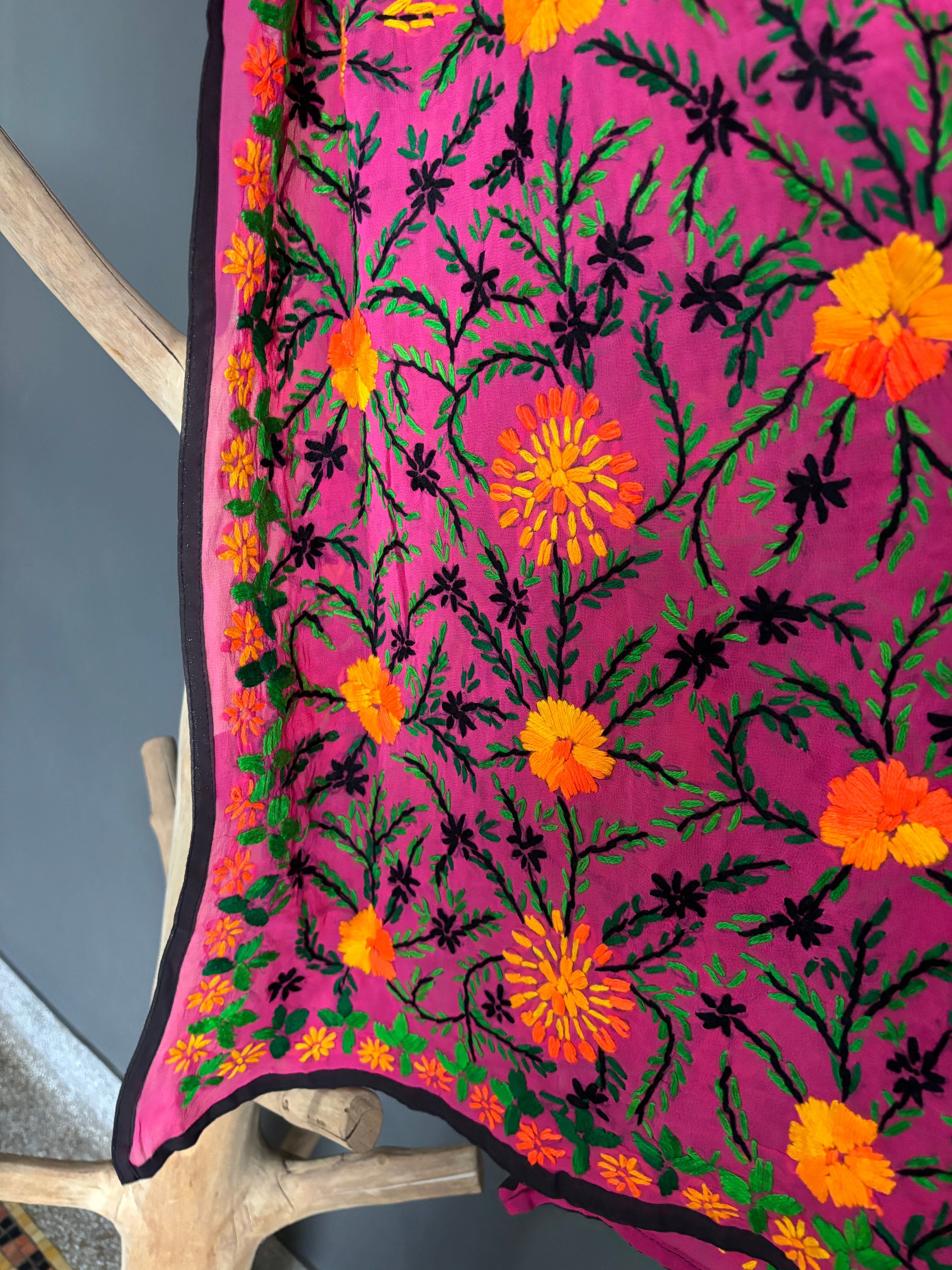 Hand-Embroidered Floral Phulkari Stole