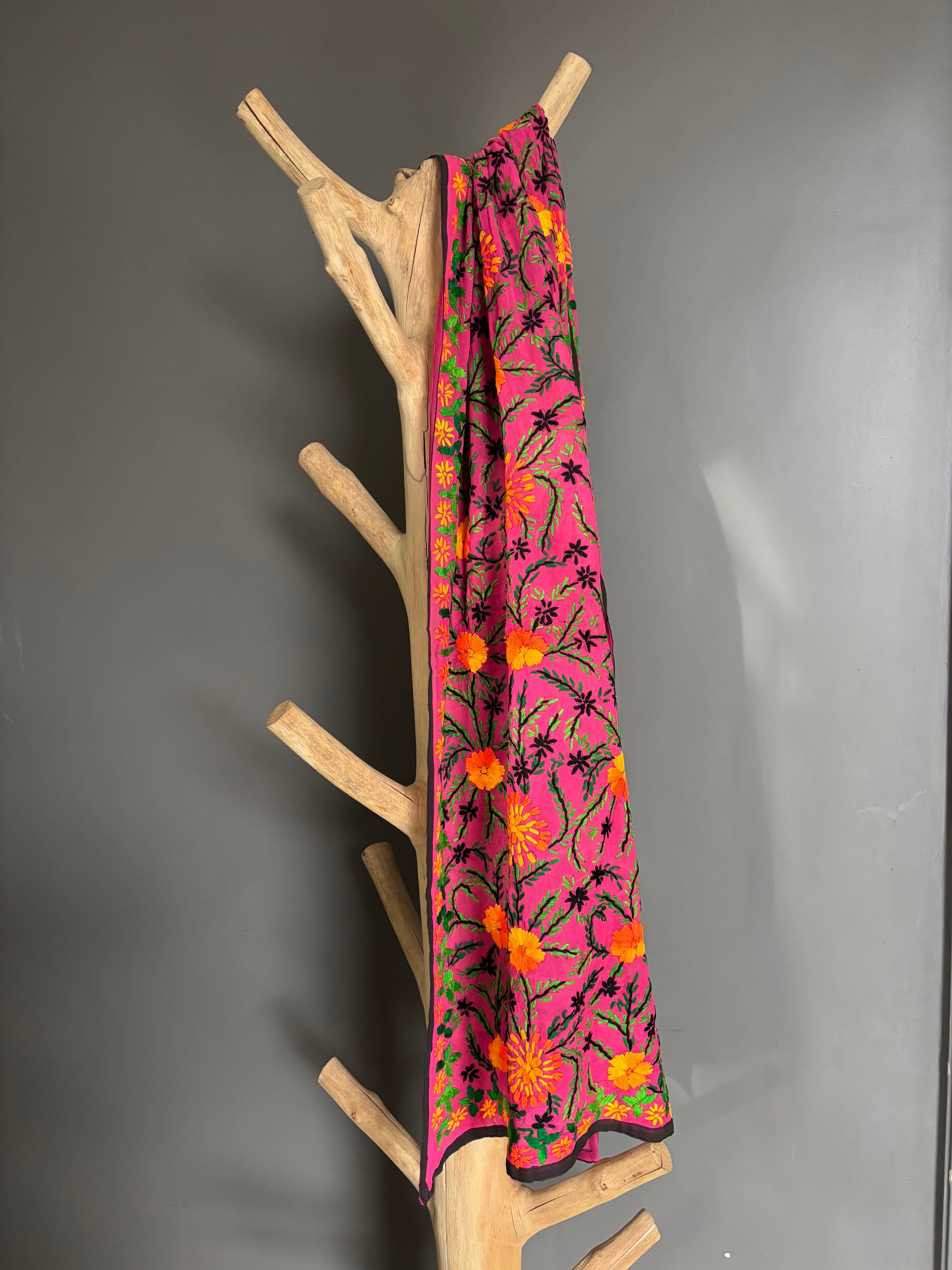 Hand-Embroidered Floral Phulkari Stole
