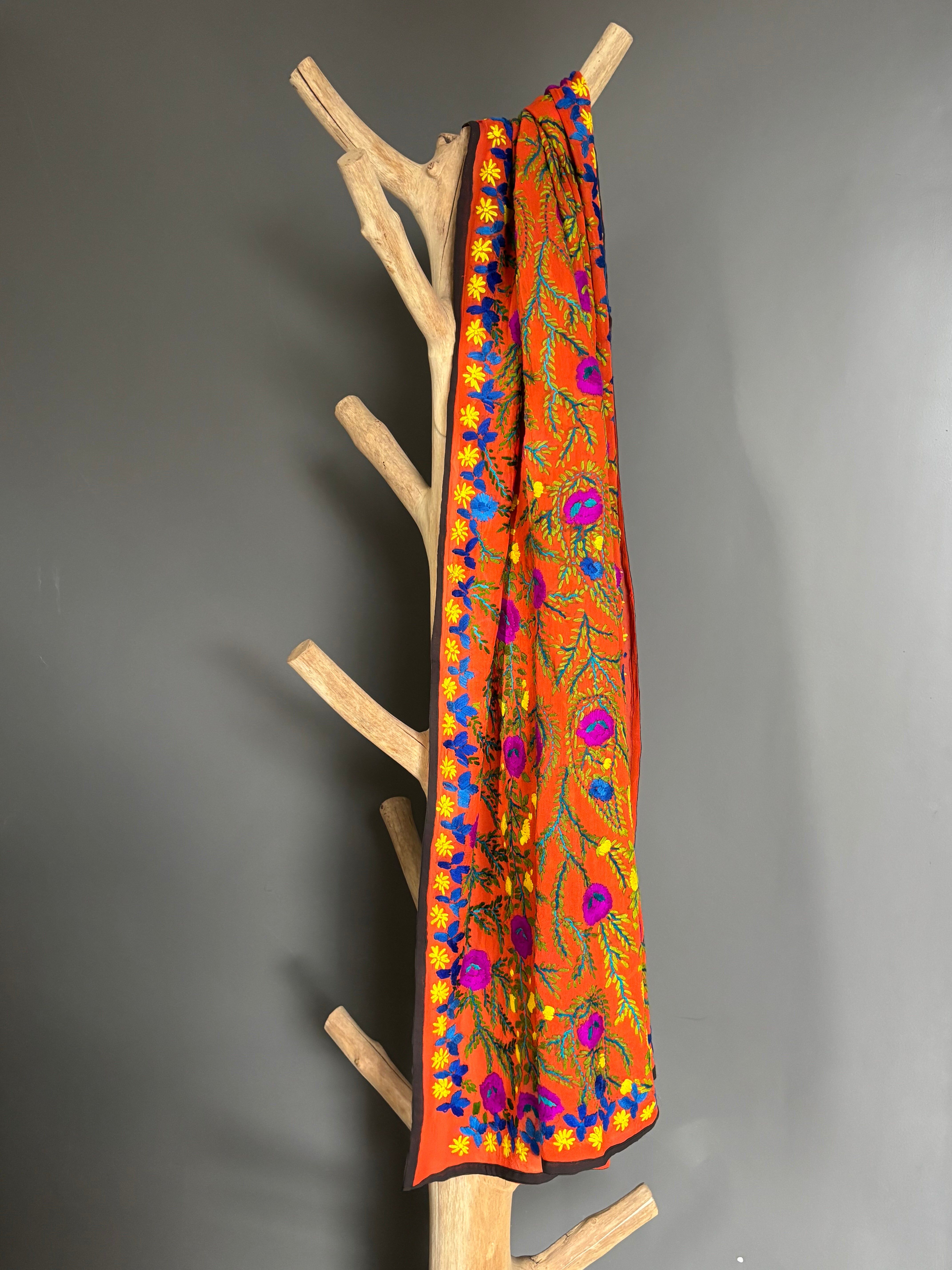 Hand-Embroidered Floral Phulkari Stole