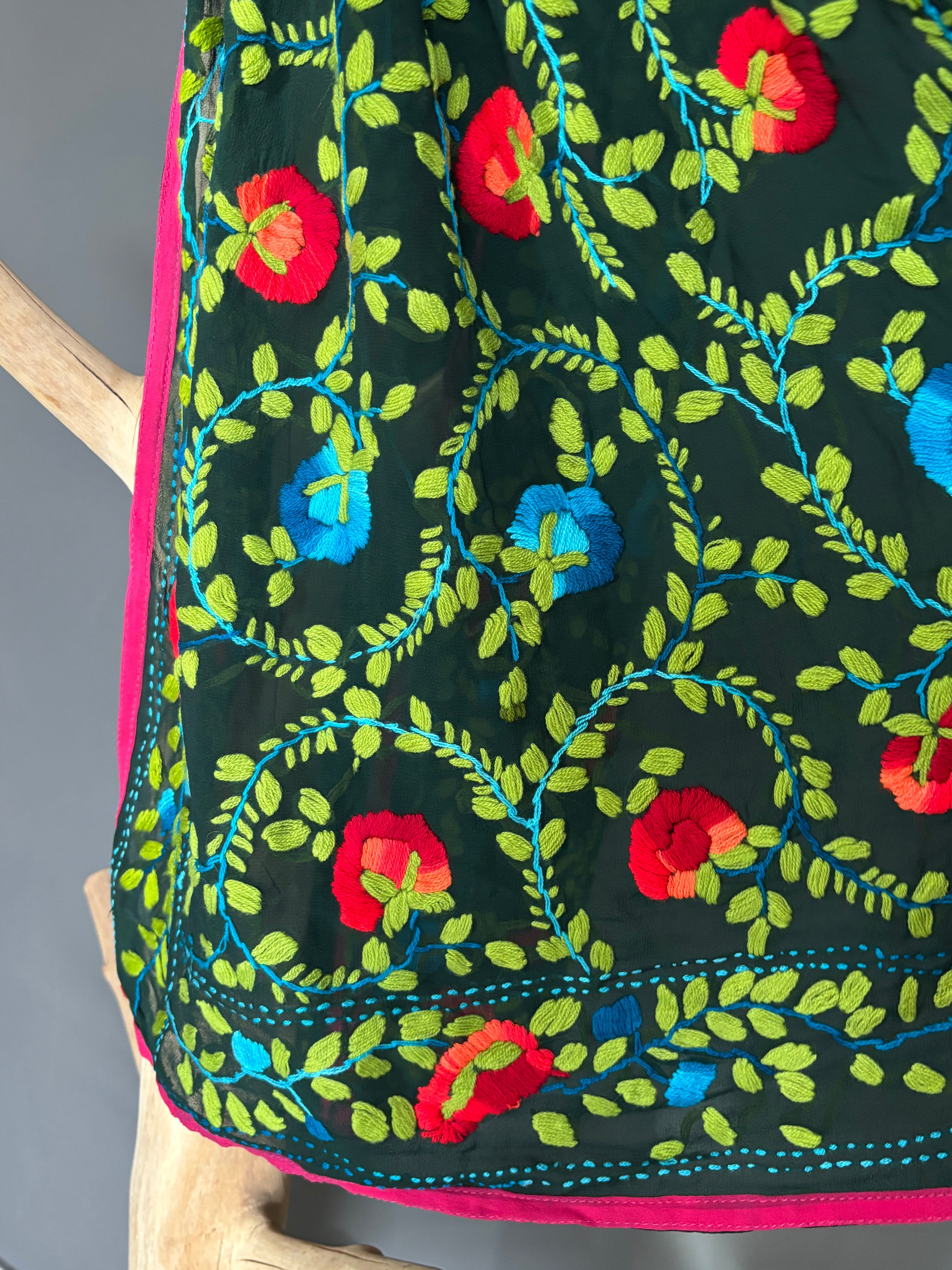 Hand-Embroidered Floral Phulkari Stole