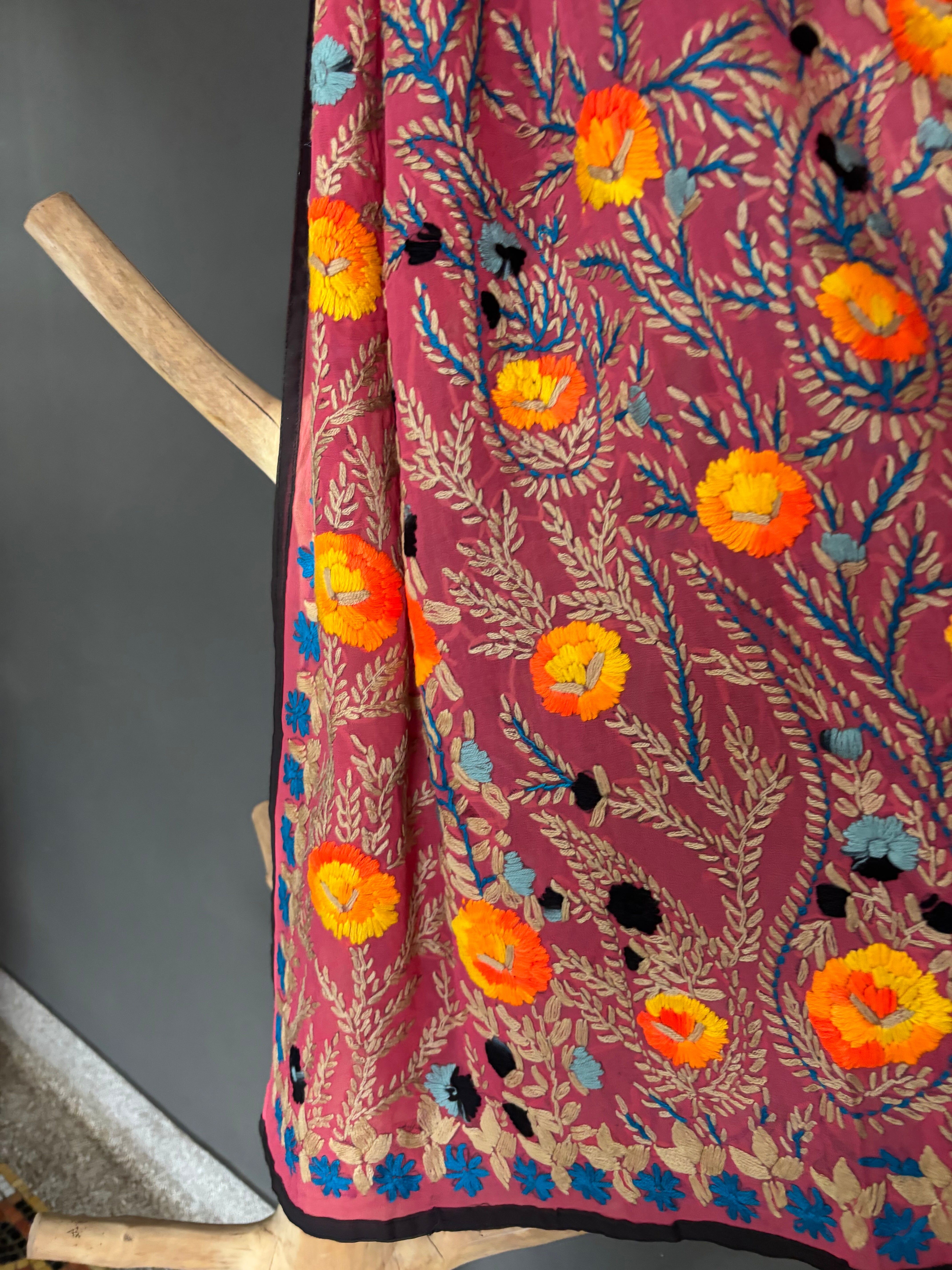 Hand-Embroidered Floral Phulkari Stole