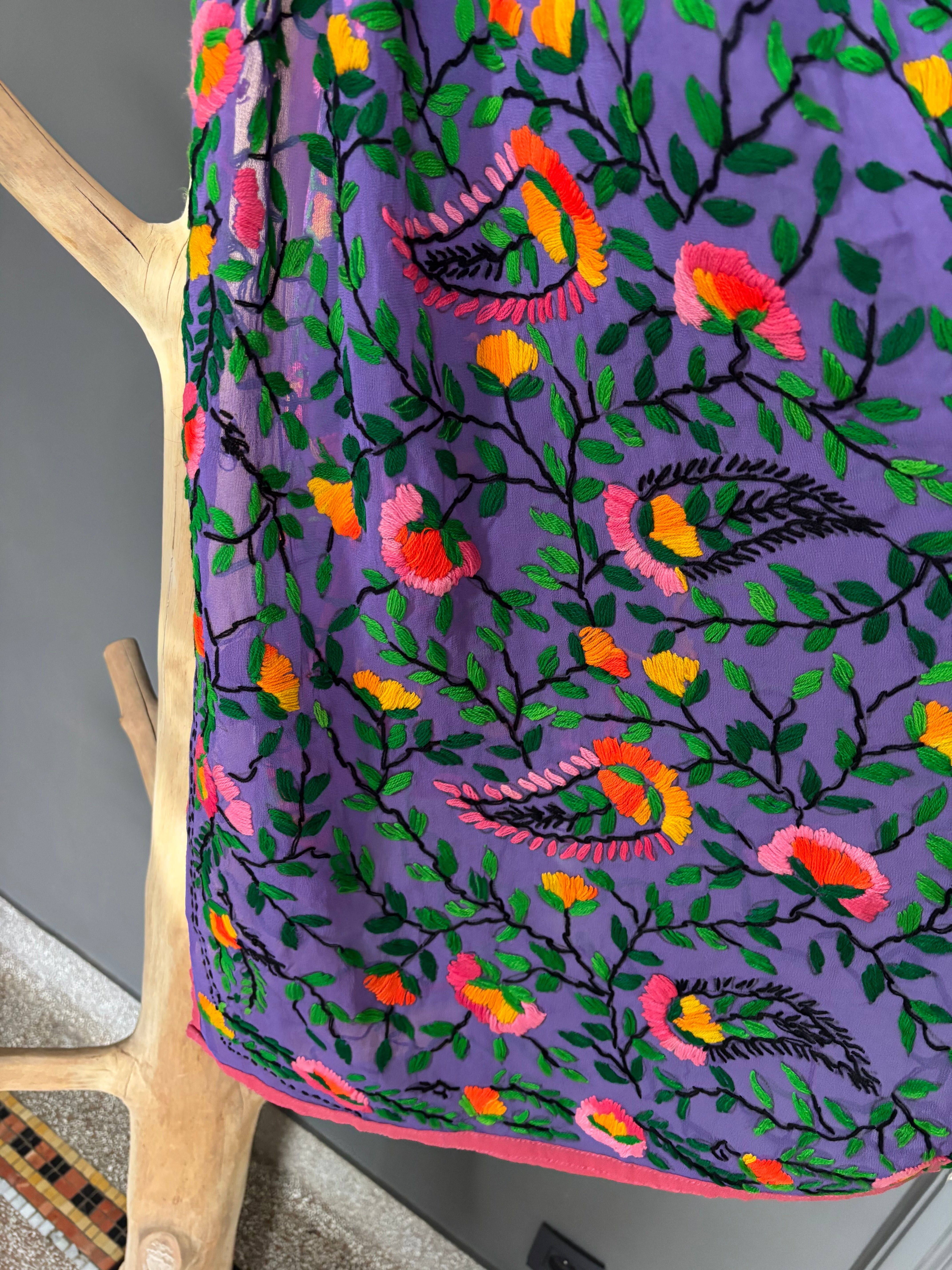 Hand-Embroidered Floral Phulkari Stole