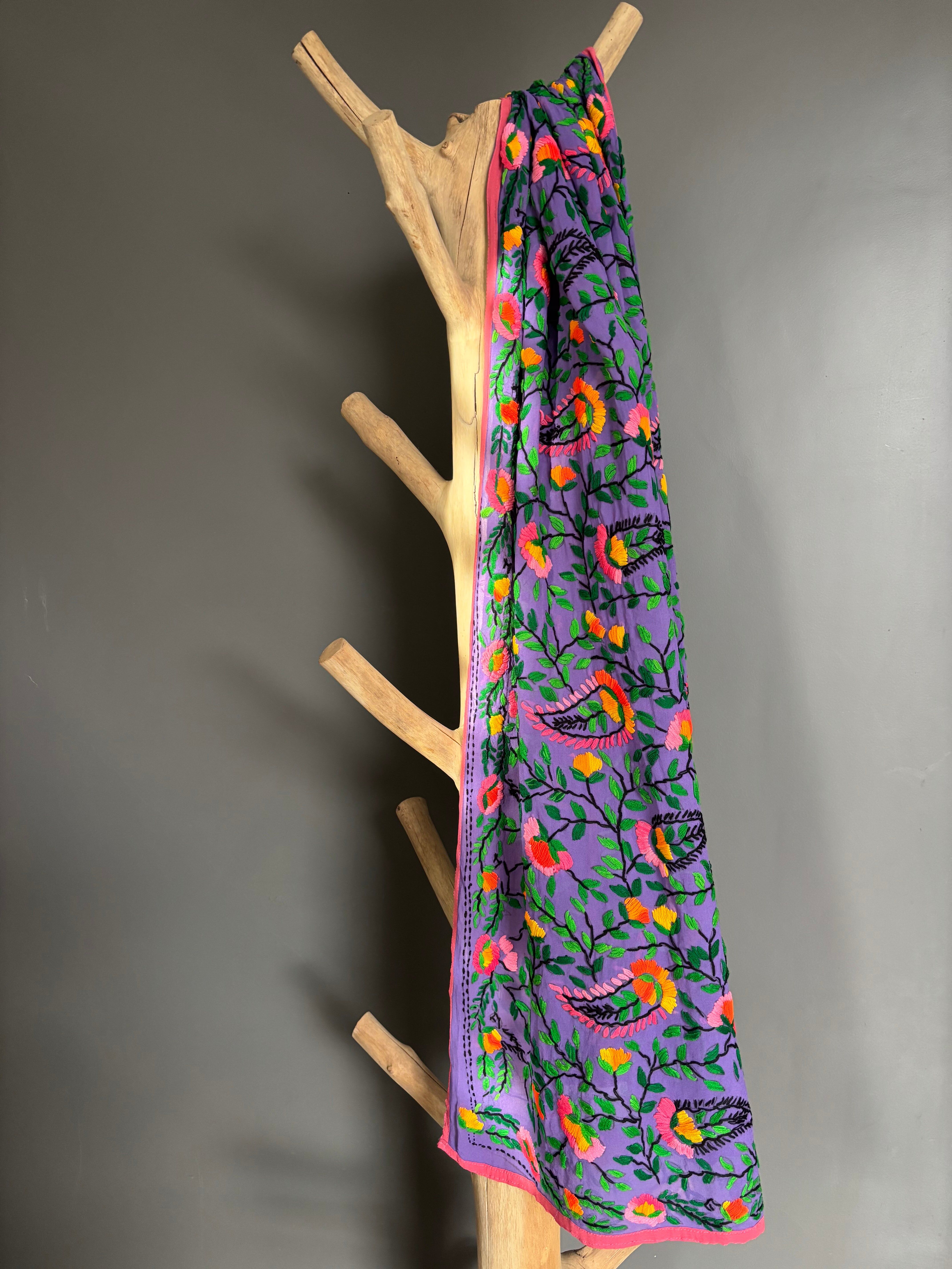 Hand-Embroidered Floral Phulkari Stole