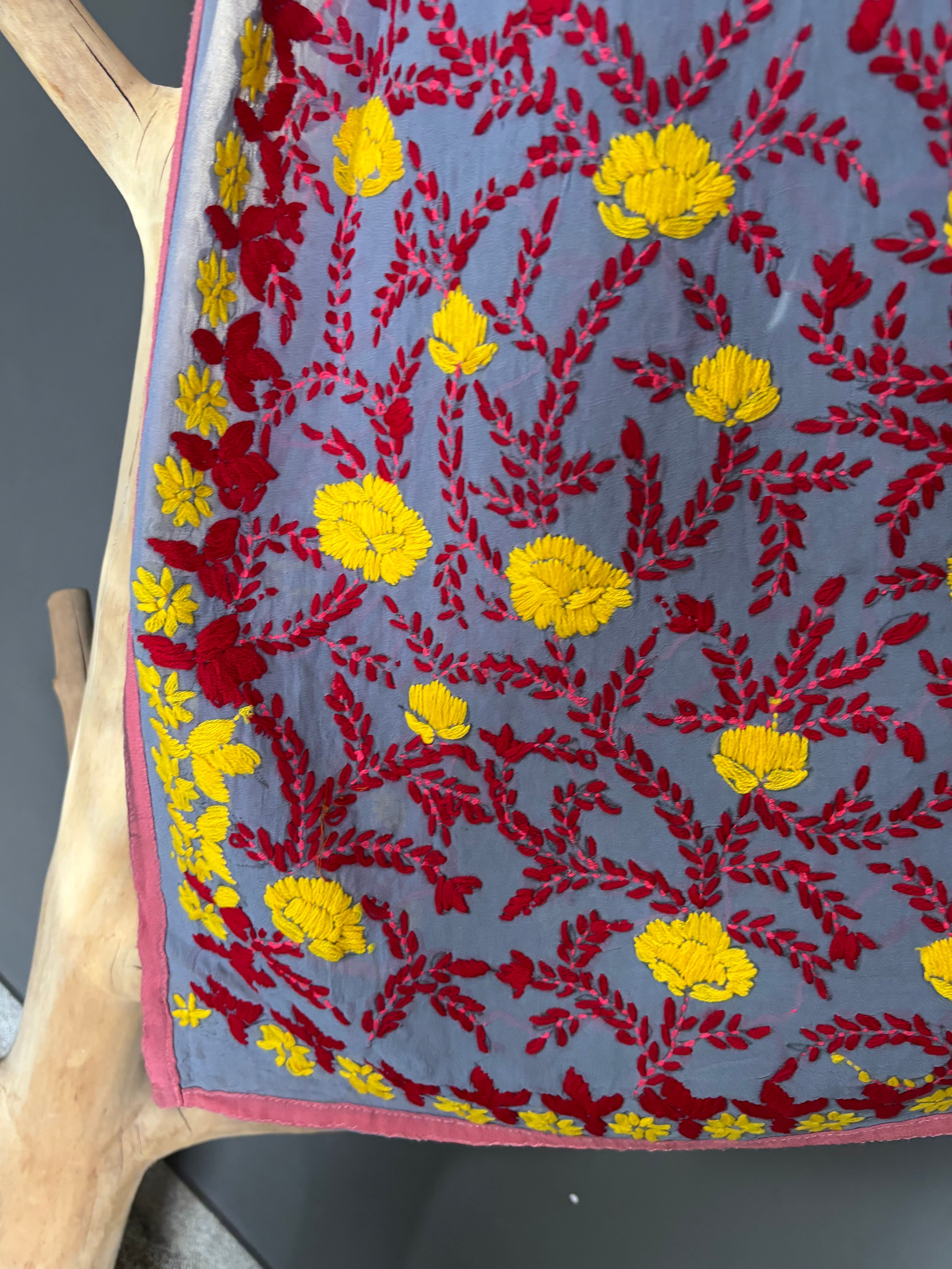 Hand-Embroidered Floral Phulkari Stole