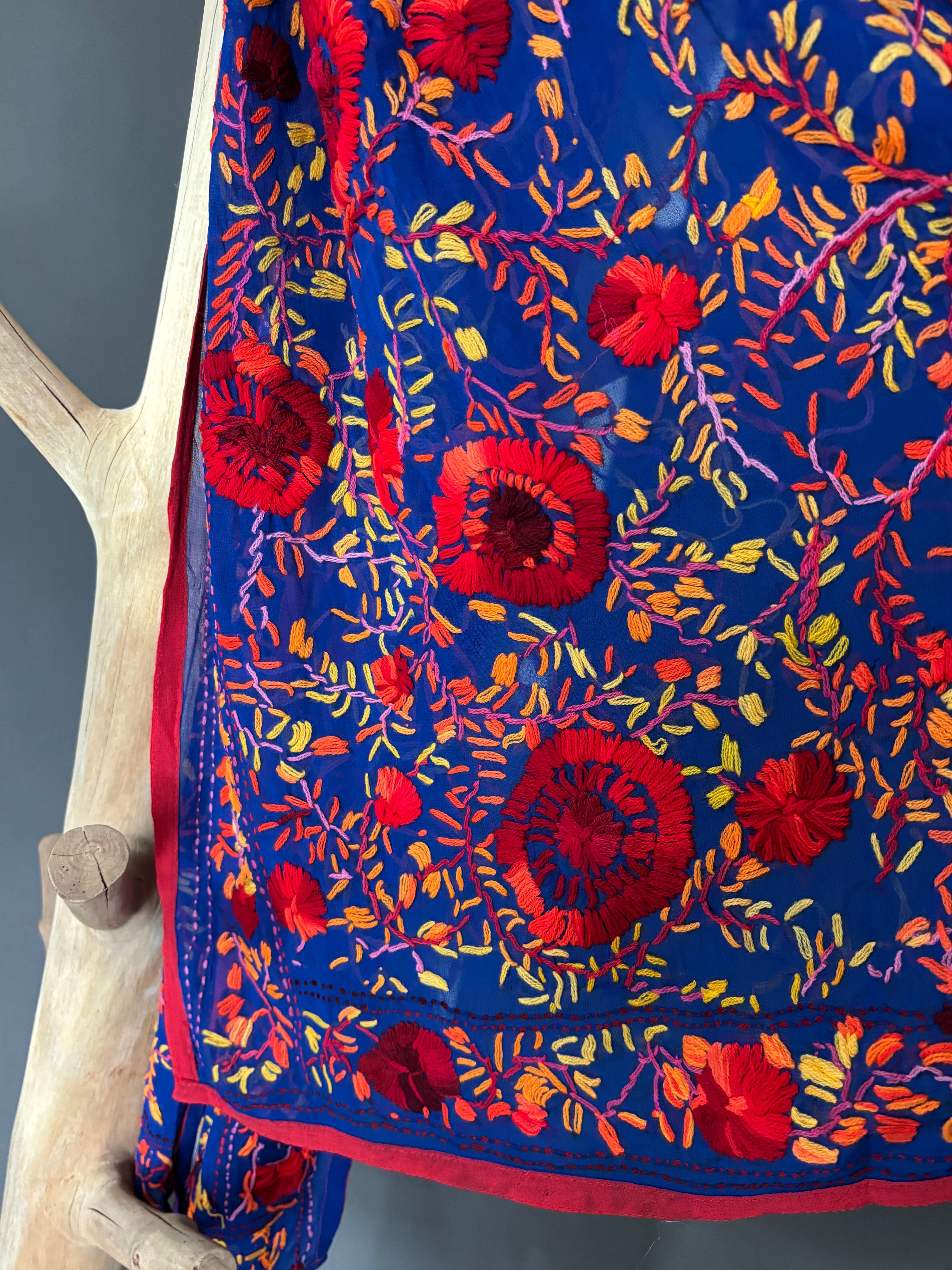 Hand-Embroidered Floral Phulkari Stole