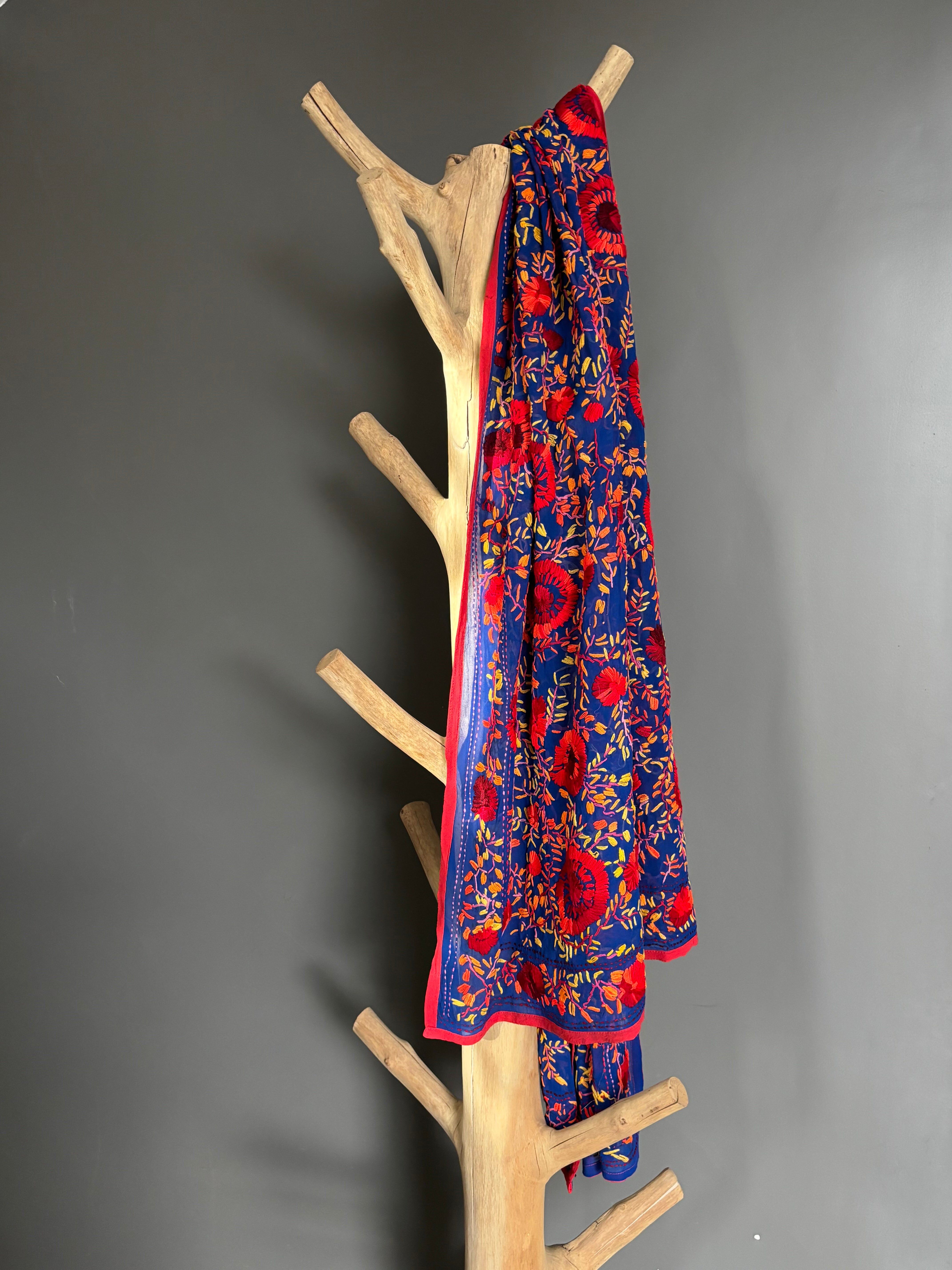 Hand-Embroidered Floral Phulkari Stole