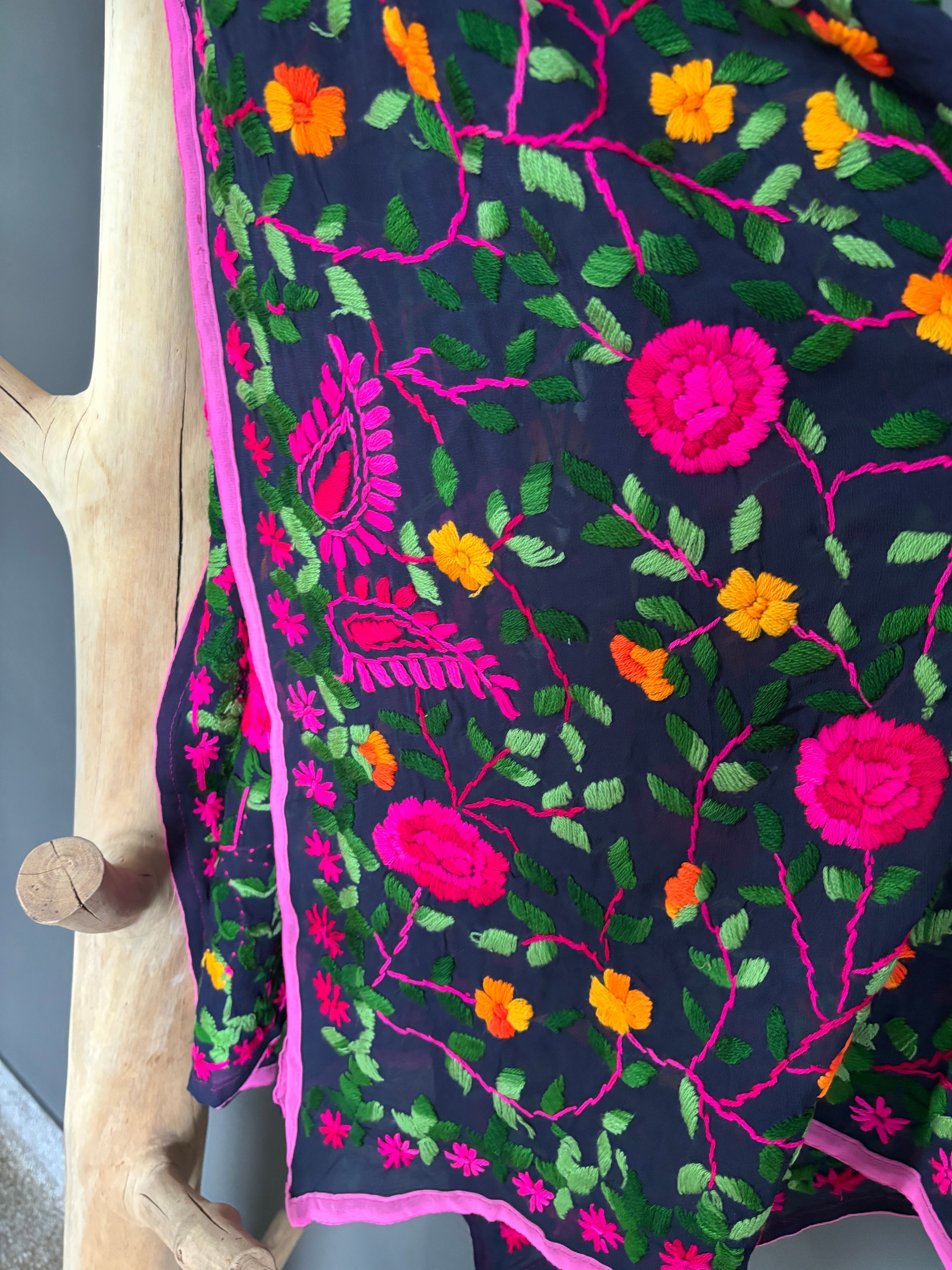 Hand-Embroidered Floral Phulkari Stole