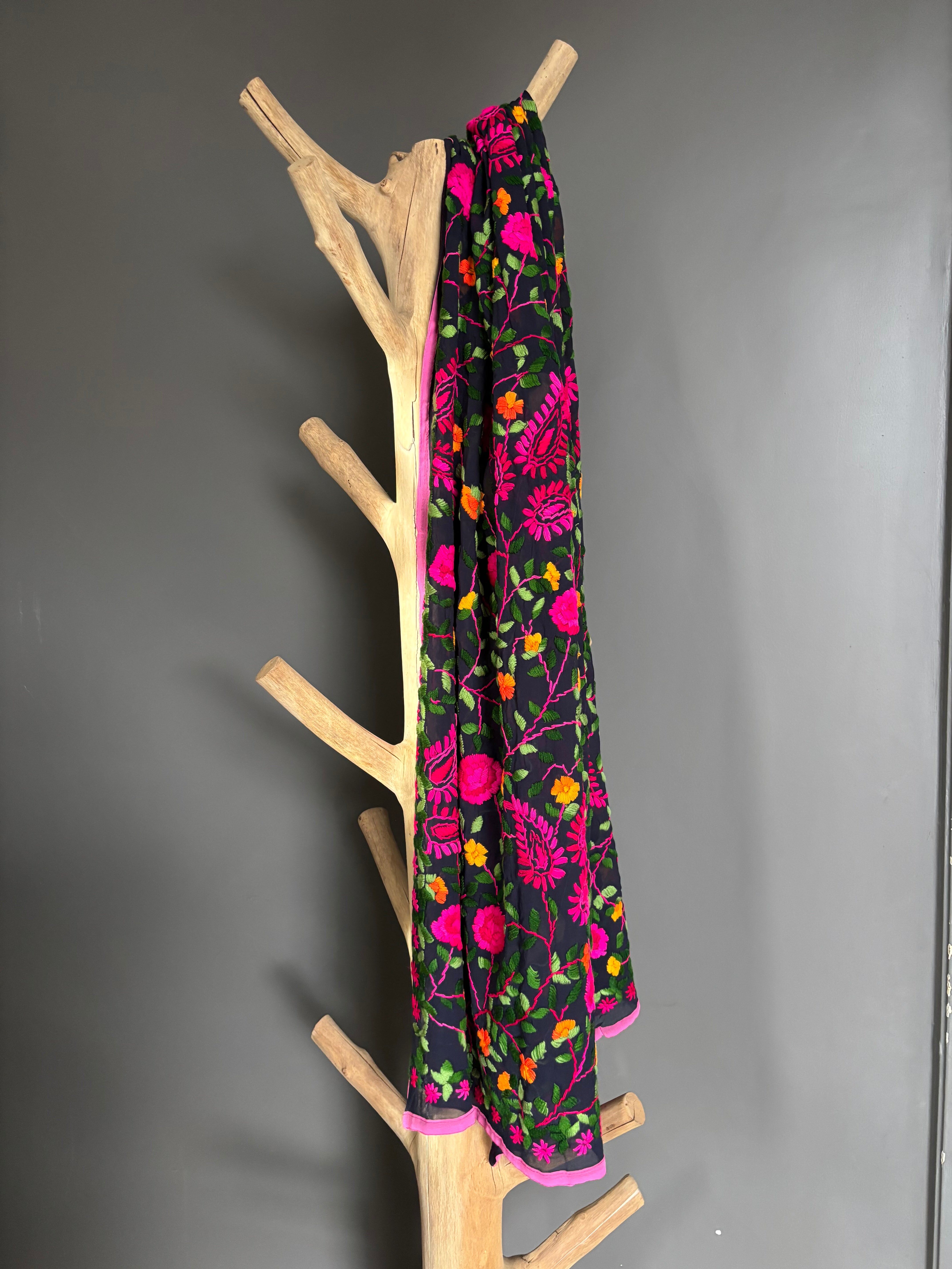 Hand-Embroidered Floral Phulkari Stole