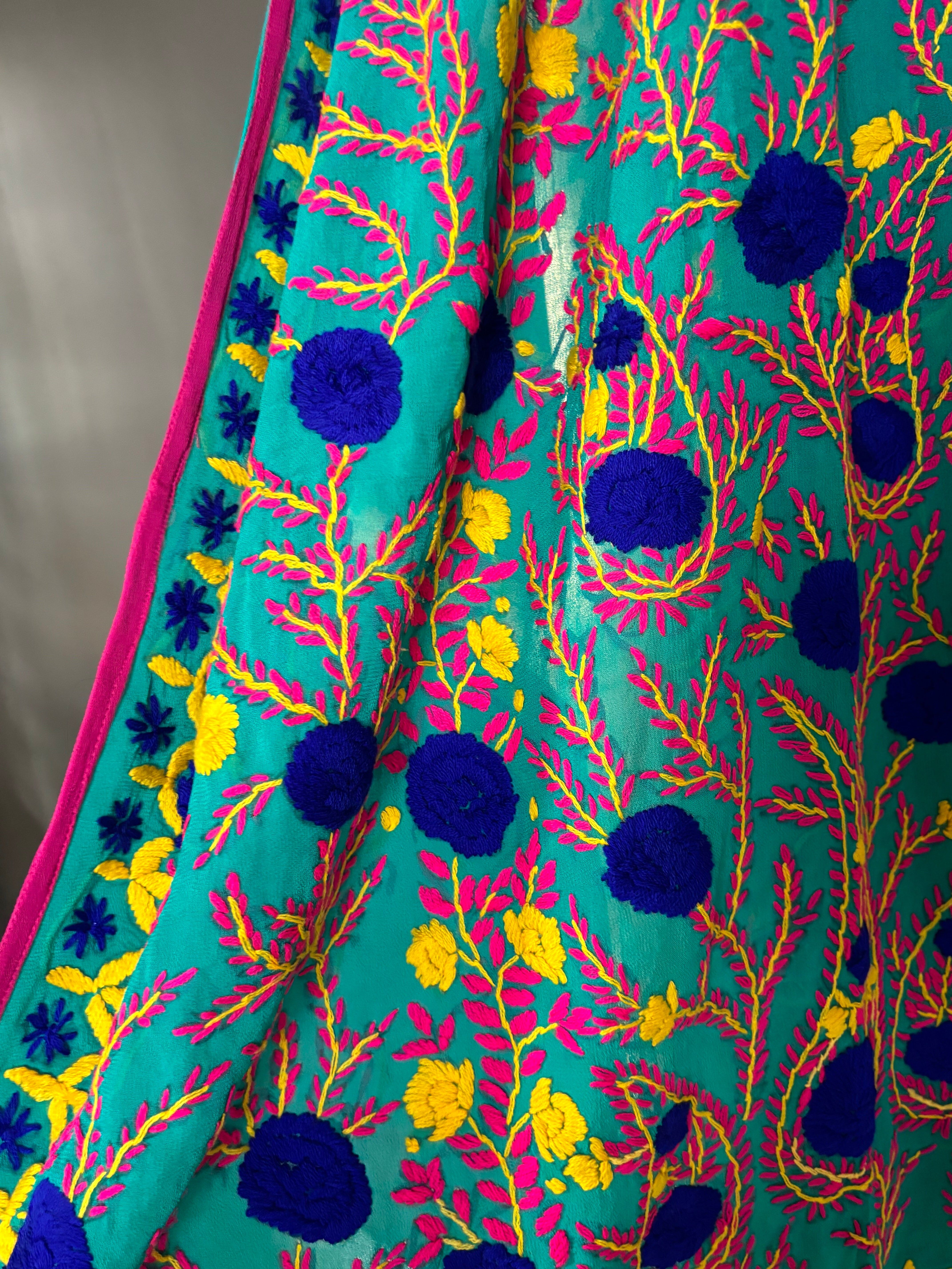 Hand-Embroidered Floral Phulkari Stole