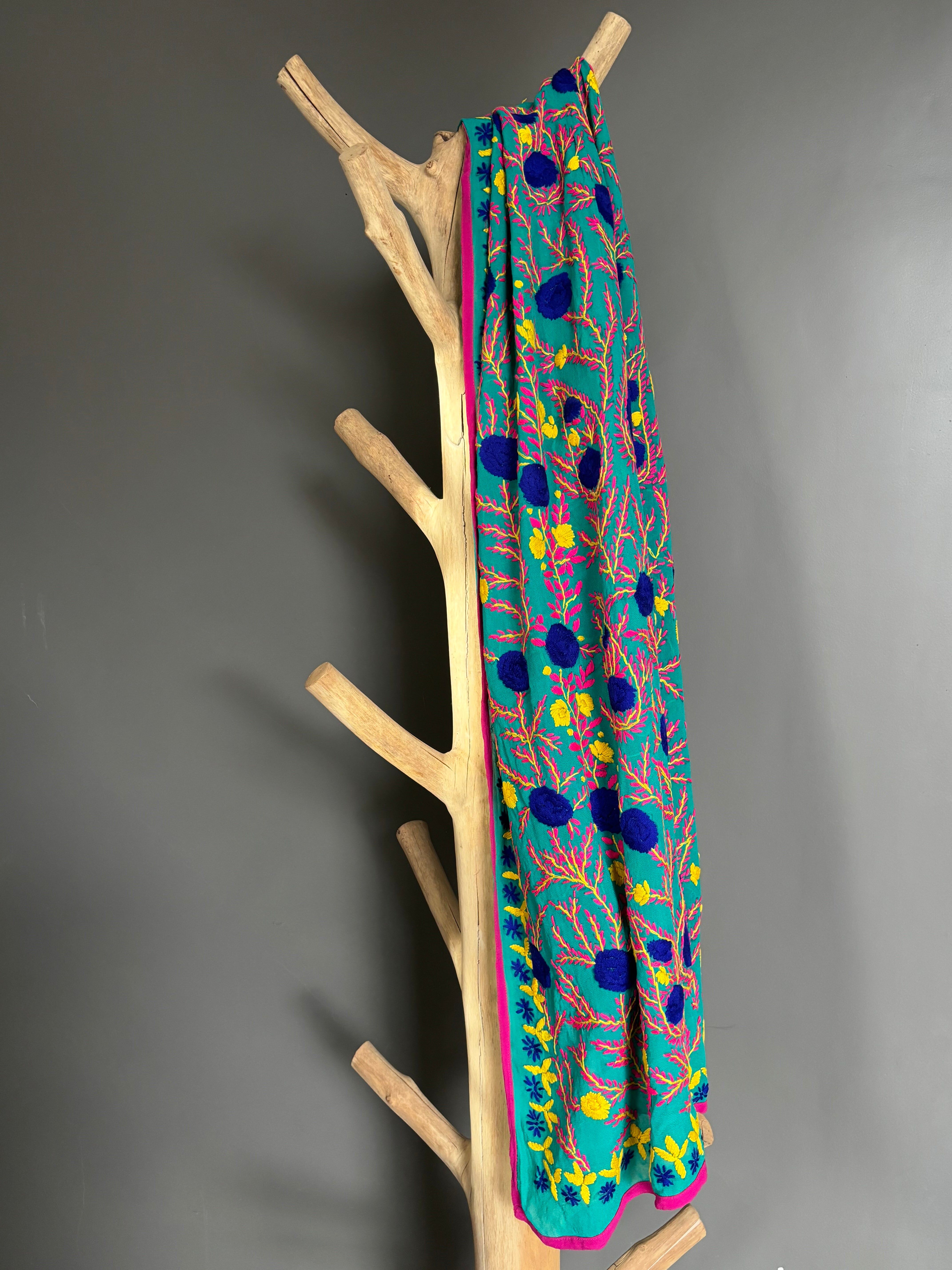 Hand-Embroidered Floral Phulkari Stole