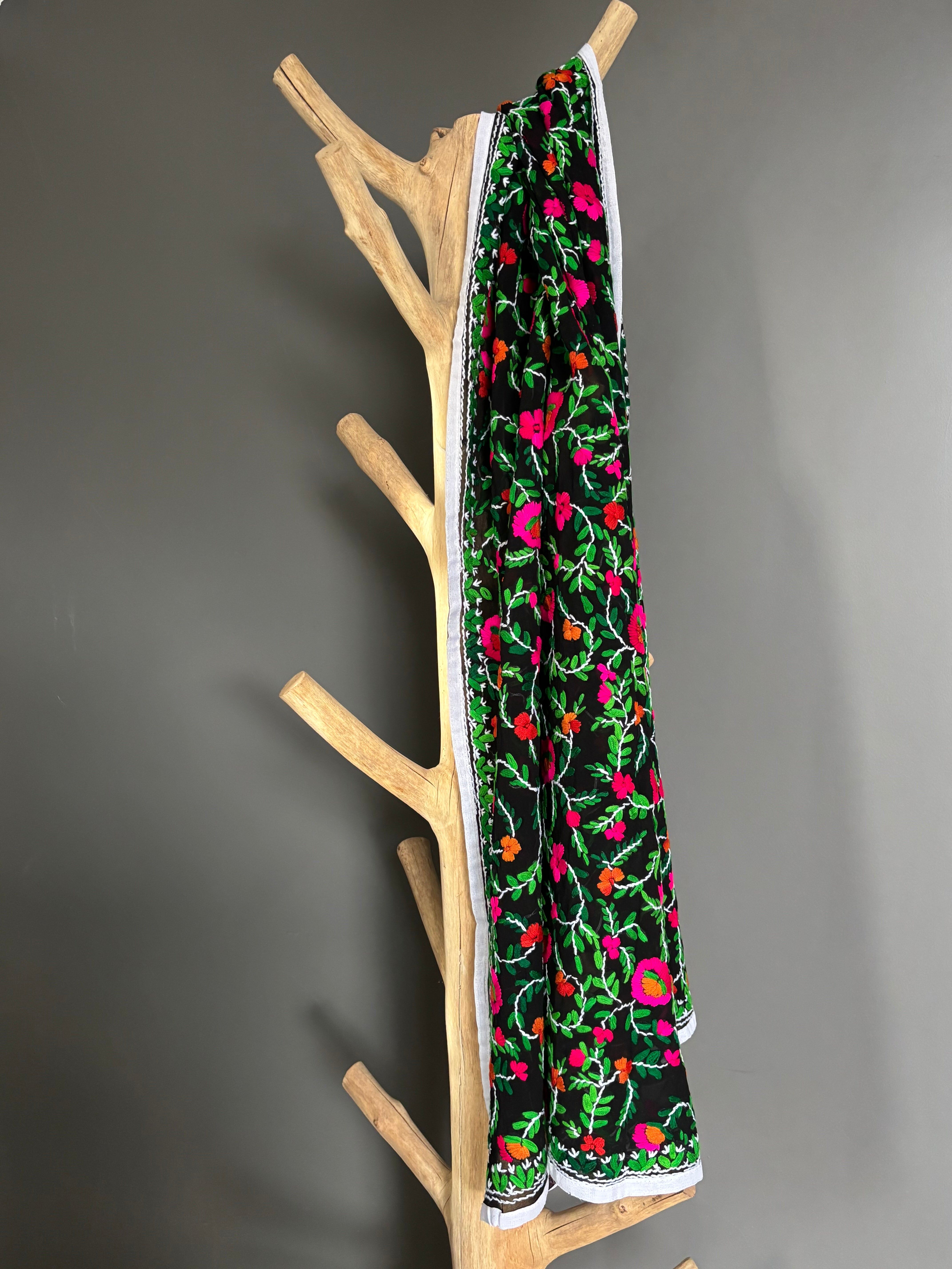 Hand-Embroidered Floral Phulkari Stole