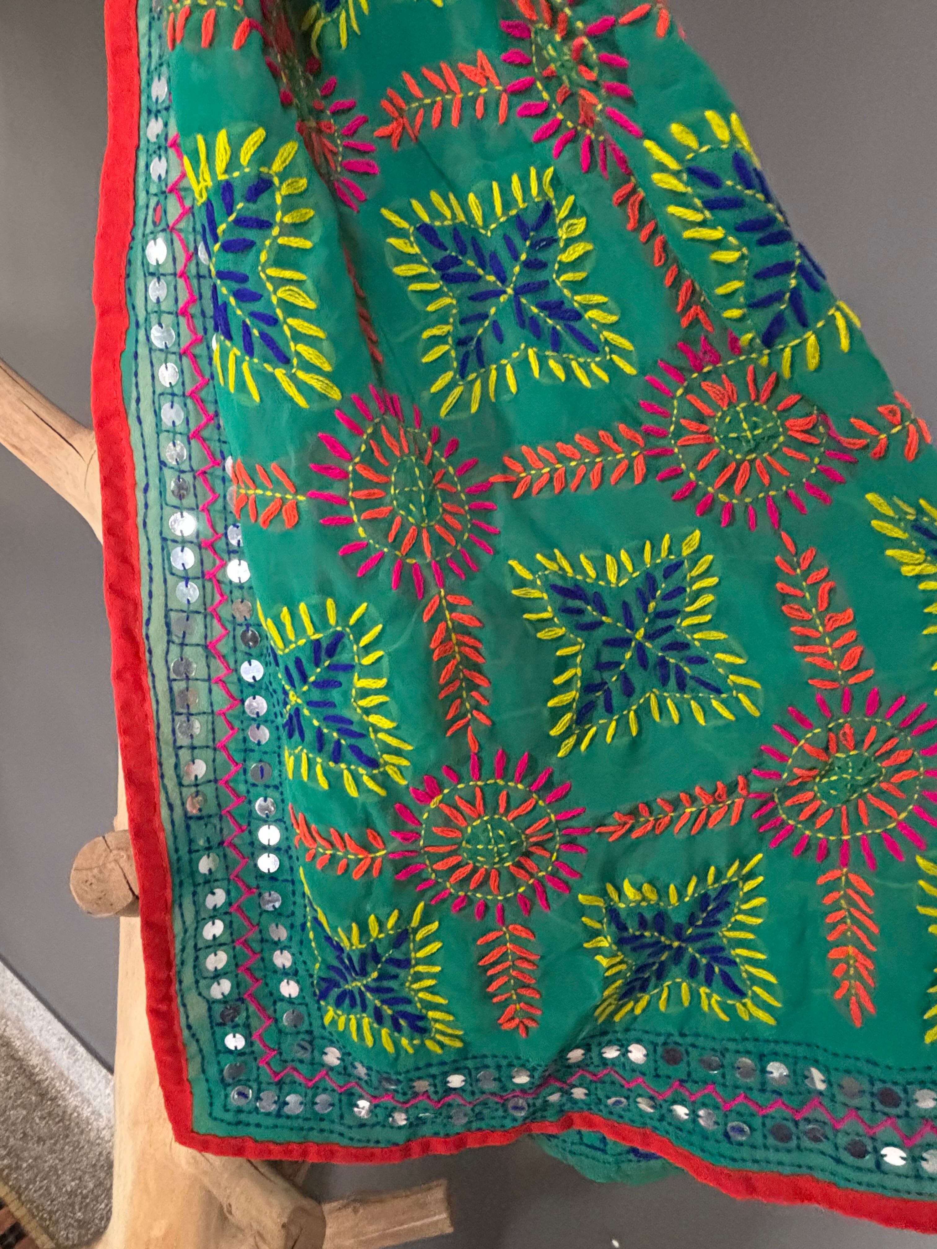 Hand-Embroidered Floral Phulkari Stole