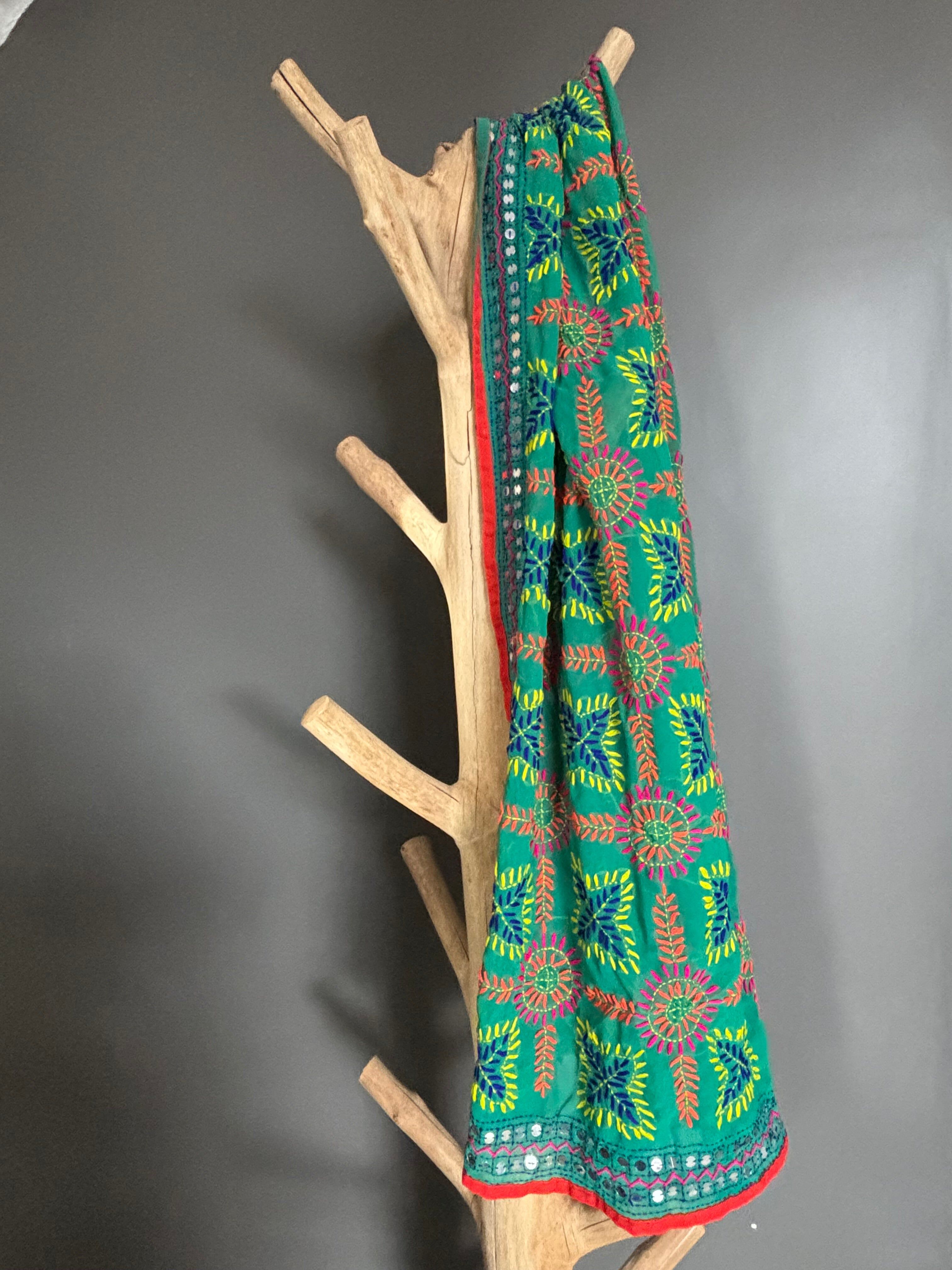 Hand-Embroidered Floral Phulkari Stole