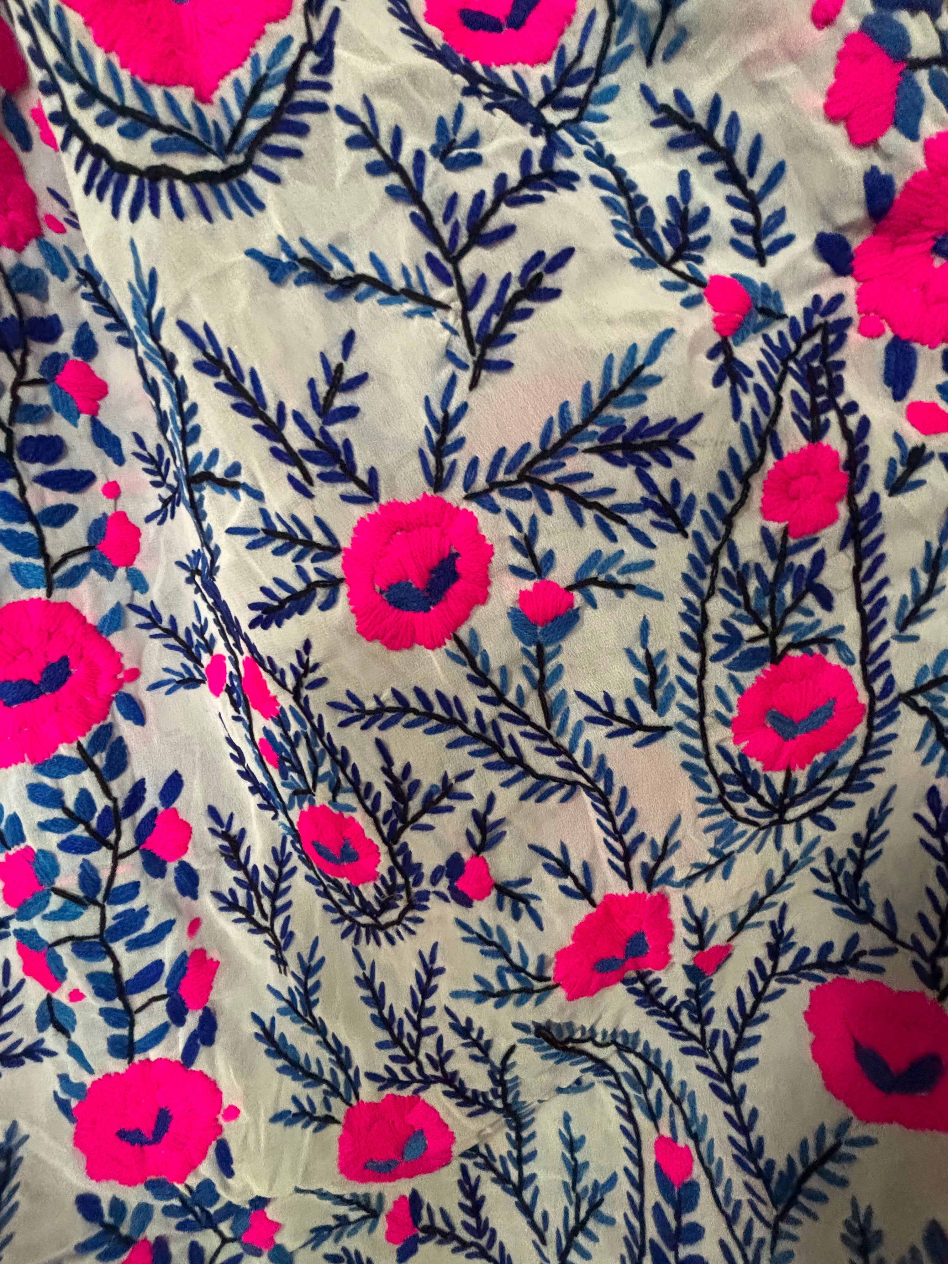 Hand-Embroidered Floral Phulkari Stole