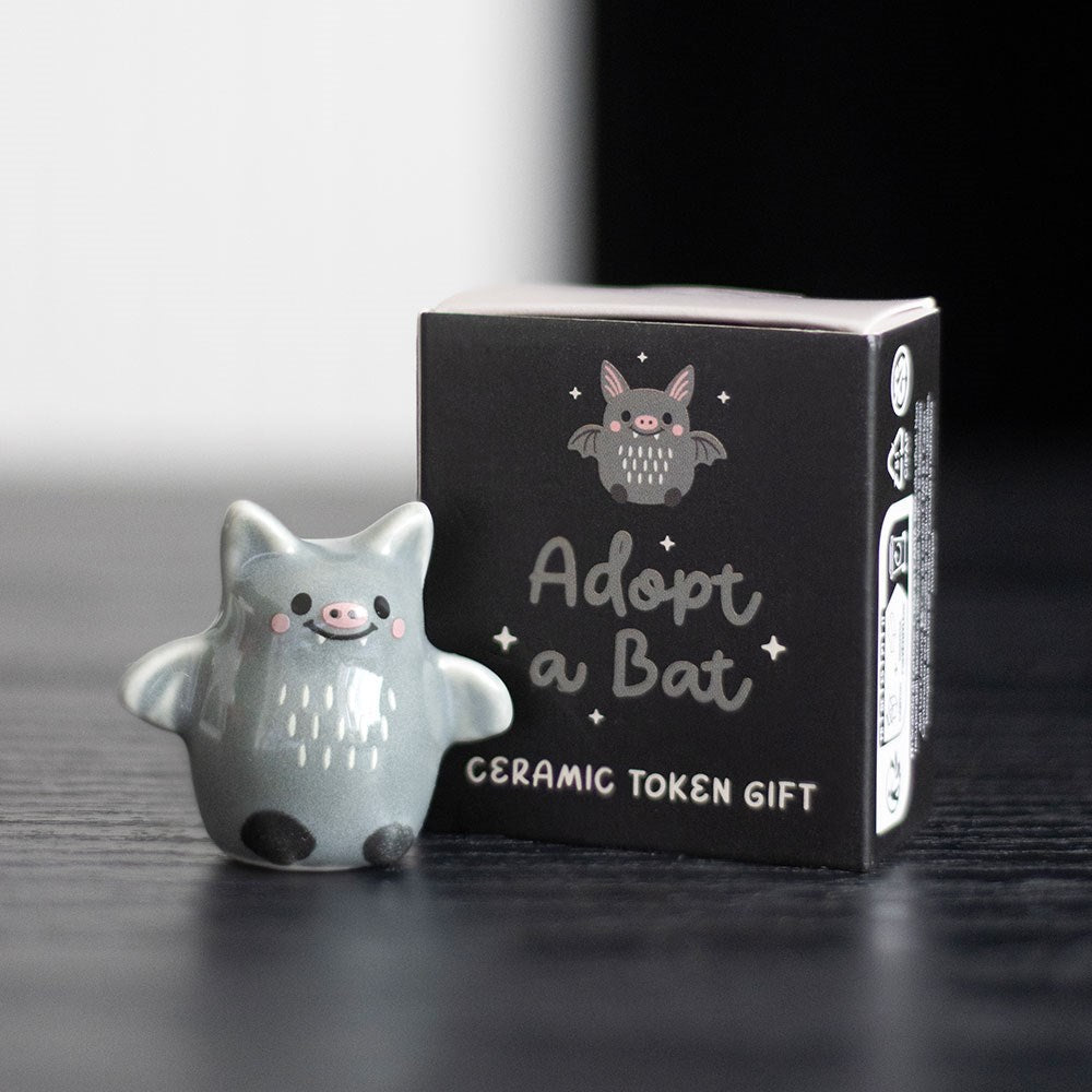 Set of 24 Adopt a Bat Ceramic Token Gifts in Display