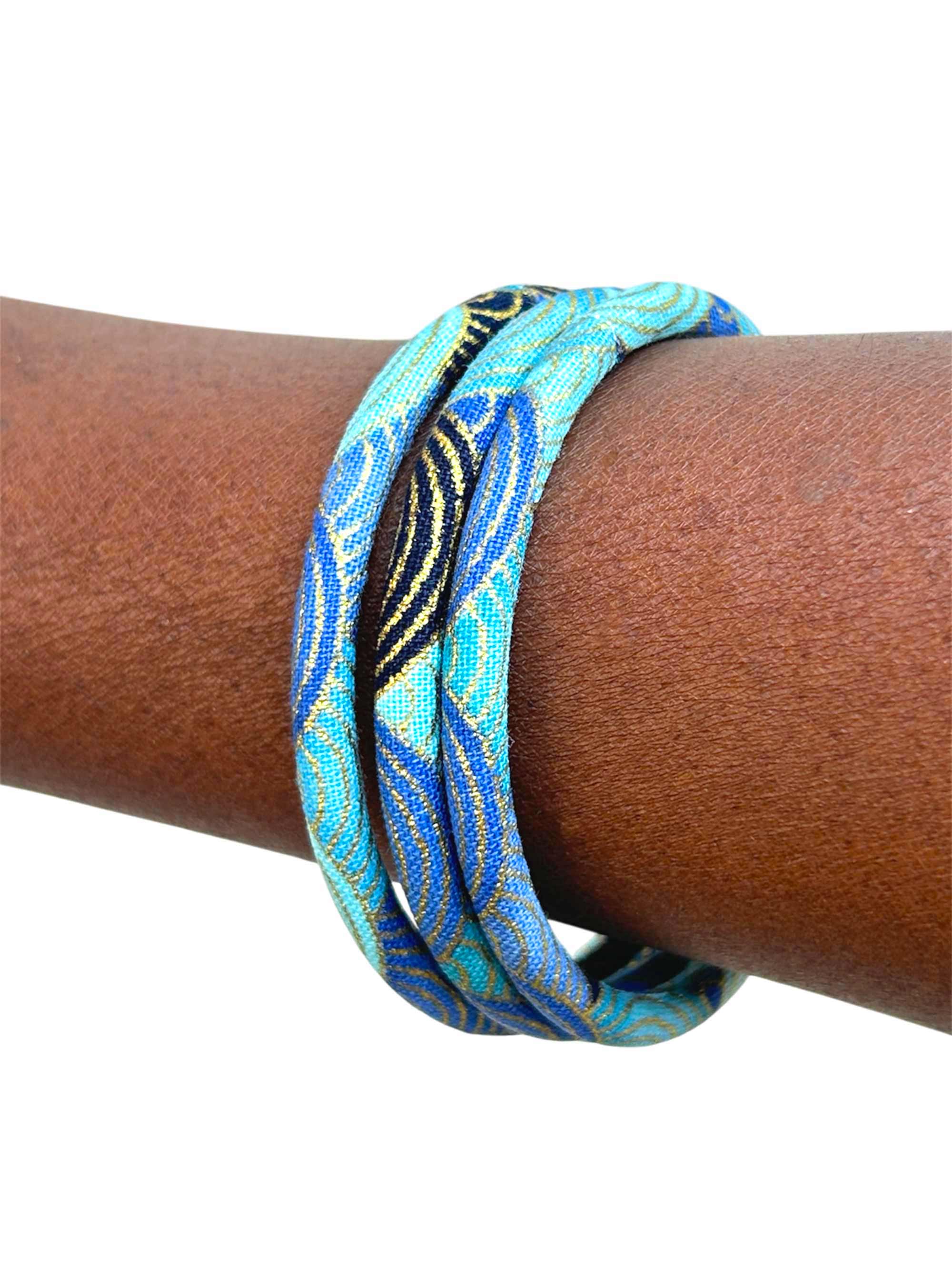 Bracelet Jonc Japonais Seigaiha bleu doré