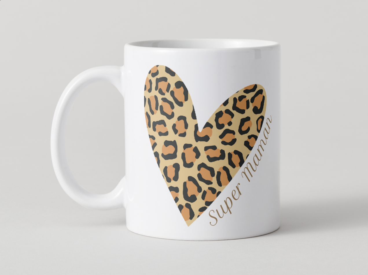 Mug, Leopard Heart Super Mom