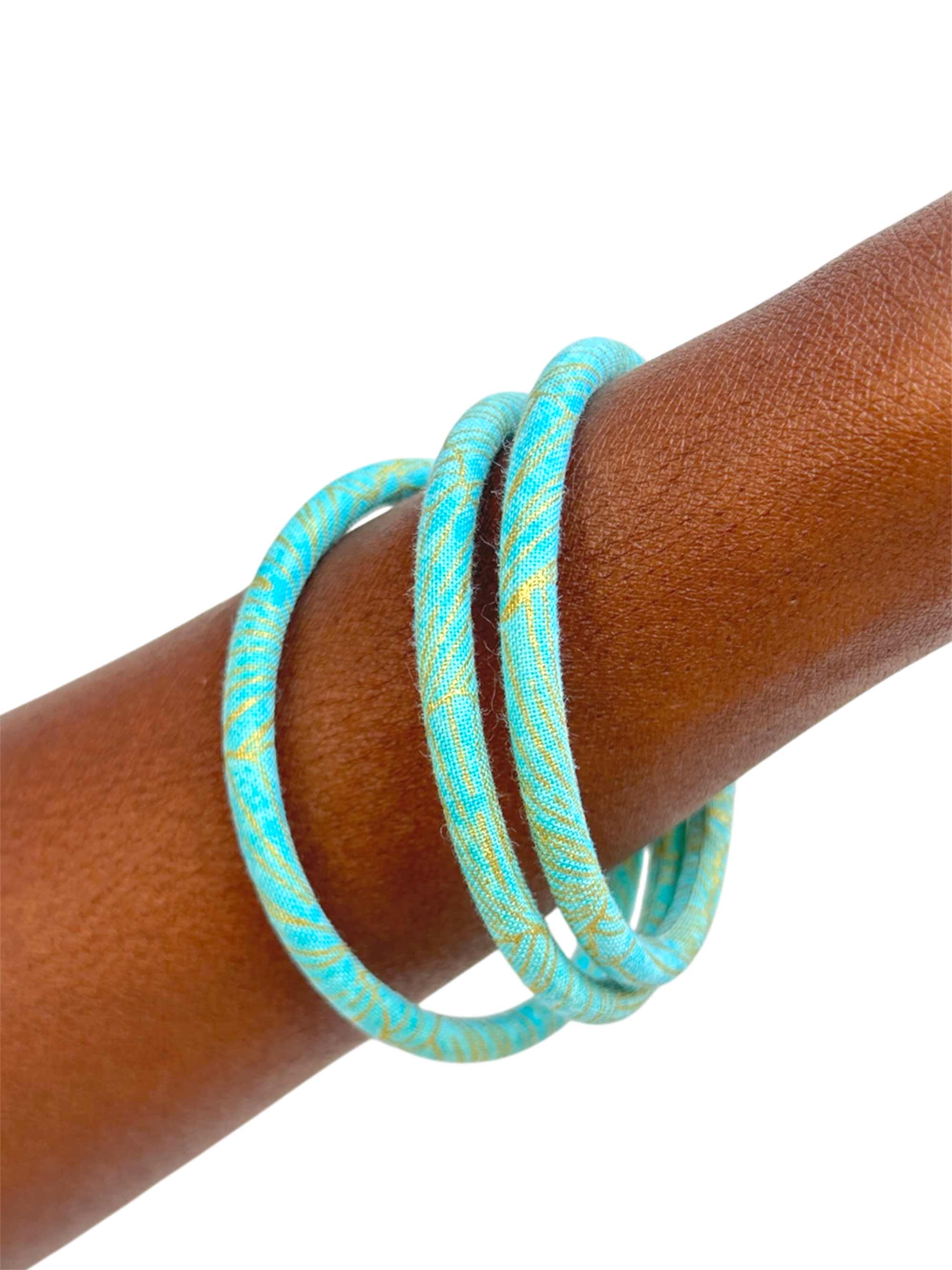 Bracelet Jonc Japonais Ginkgo turquoise doré