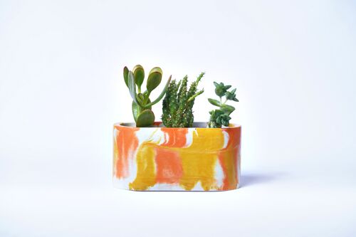 Petite jardinière pour plantes d'intérieur en béton coloré -  Béton Tie&Dye Orange et Jaune