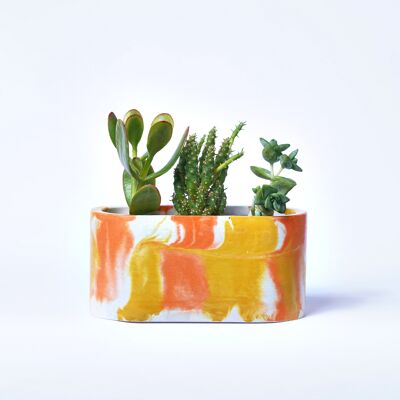 Kleines Pflanzgefäß für Zimmerpflanzen aus farbigem Beton - Concrete Tie & Dye Orange und Gelb