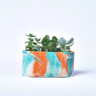Kleines Pflanzgefäß für Zimmerpflanzen aus farbigem Beton - Concrete Tie & Dye Orange und Türkis