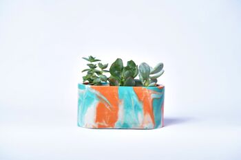 Petite jardinière pour plantes d'intérieur en béton coloré -  Béton Tie&Dye Orange et Turquoise 1