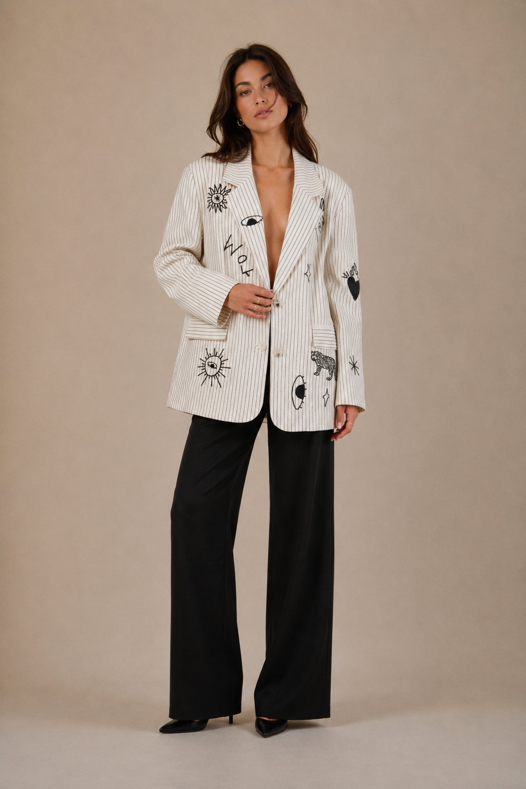 Blazer Oversize Rayé Brodé – OLKER - Pack de 4: ( XS - S - M - L )