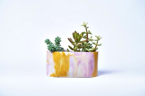 Petite jardinière pour plantes d'intérieur en béton coloré -  Béton Tie&Dye Rose et Jaune