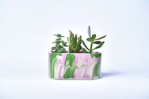 Petite jardinière pour plantes d'intérieur en béton coloré -  Béton Tie&Dye Rose et Vert