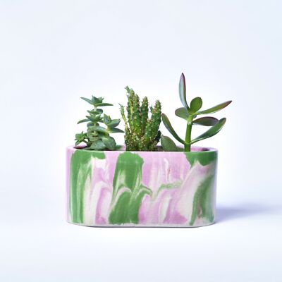 Jardinera pequeña para plantas de interior en hormigón coloreado - Concrete Tie & Dye Pink and Green