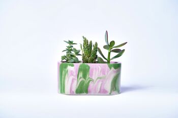 Petite jardinière pour plantes d'intérieur en béton coloré -  Béton Tie&Dye Rose et Vert 1