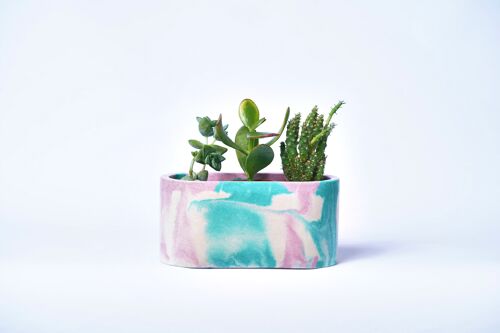 Petite jardinière pour plantes d'intérieur en béton coloré -  Béton Tie&Dye Rose et Turquoise