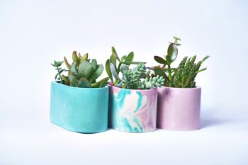 Petite jardinière pour plantes d'intérieur en béton coloré -  Béton Tie&Dye Rose et Turquoise 3