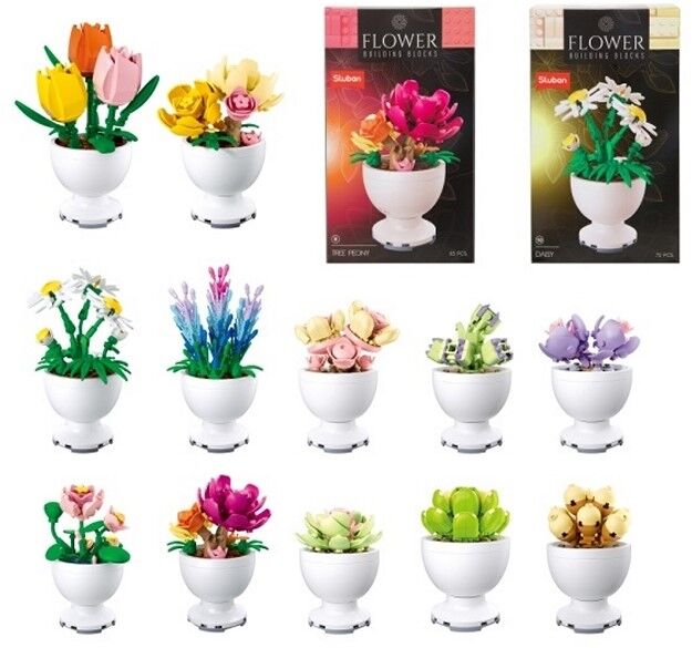 Blocs de construction SLUBAN - Fleurs en pot - 12 modèles assortis 6 x 9 x 15,5 cm