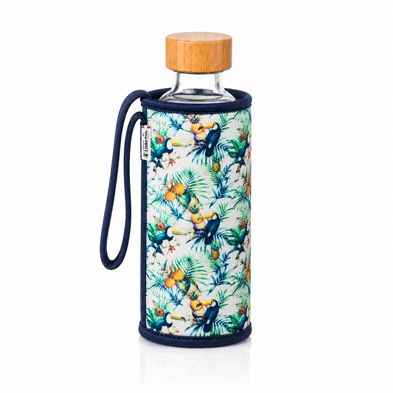 Gourde en verre et housse protectrice Chopette été Tropical bleu