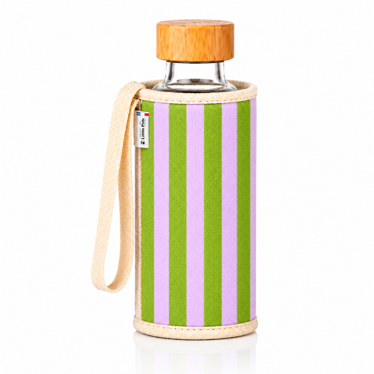Gourde en verre et housse protectrice Chopette été rayures