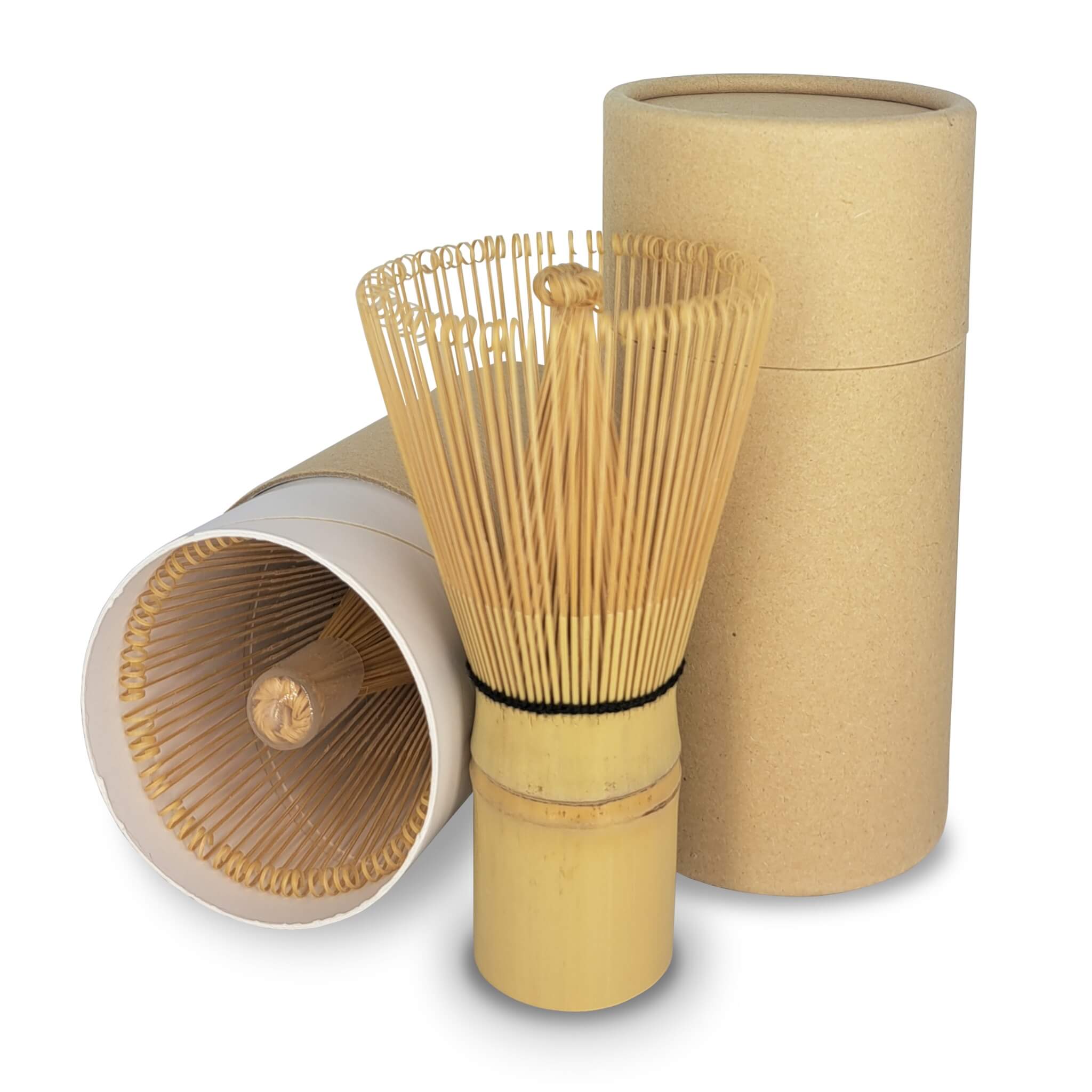 Batidor de matcha (Chasen) de bambú blanco, 100 cerdas - lata de papel