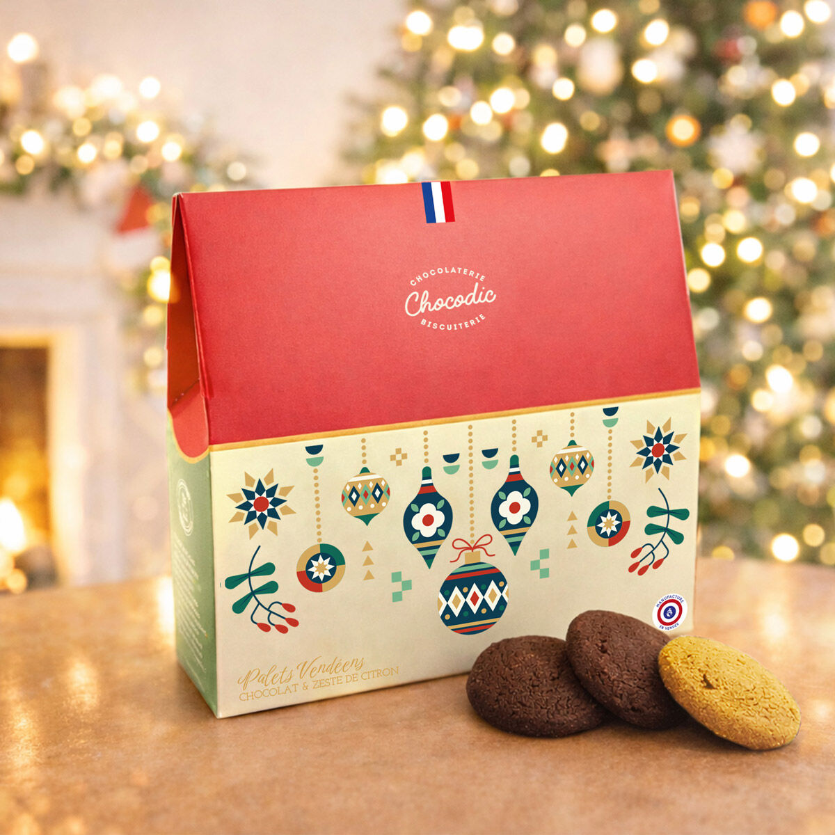 Assorted box of lemon & chocolate discs | Christmas molds | Chocodic handcrafted Christmas chocolate cookies