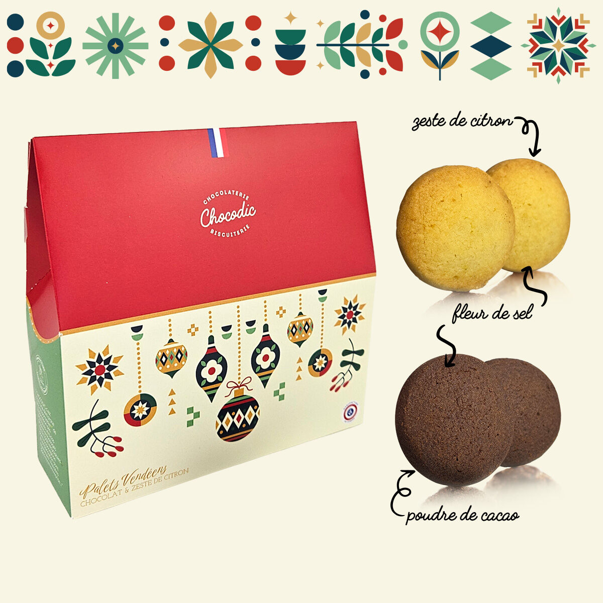 Coffret assortiment de palets citron & chocolat | moulage de noël | Biscuits Chocolat de Noel artisanal Chocodic