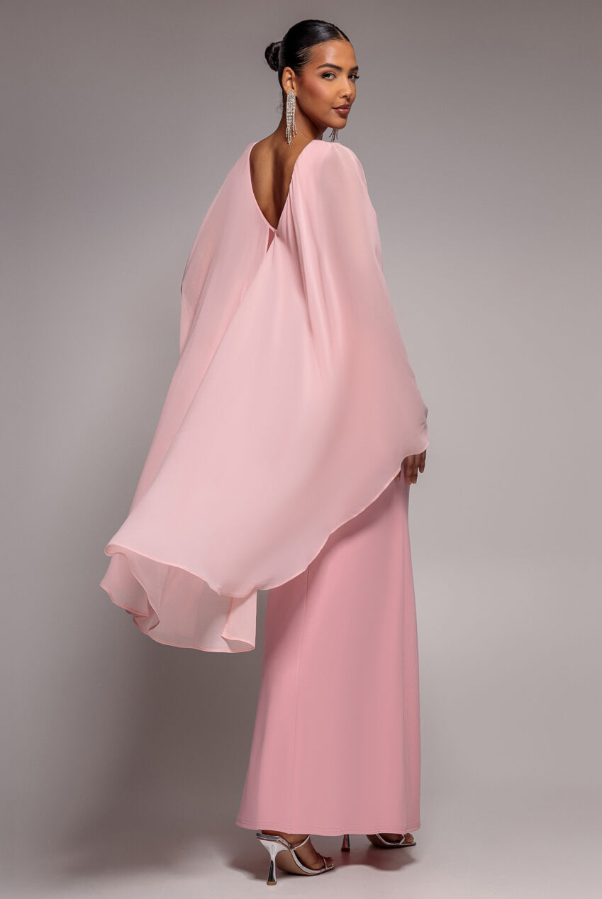 Maxikleid aus Chiffon und Scuba-Crêpe mit Cape-Ärmeln DR4900