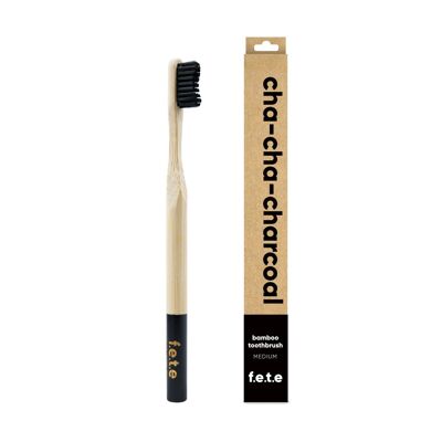 F.e.t.e Cha-Cha-Charcoal - Cepillo de dientes mediano de bambú para adultos