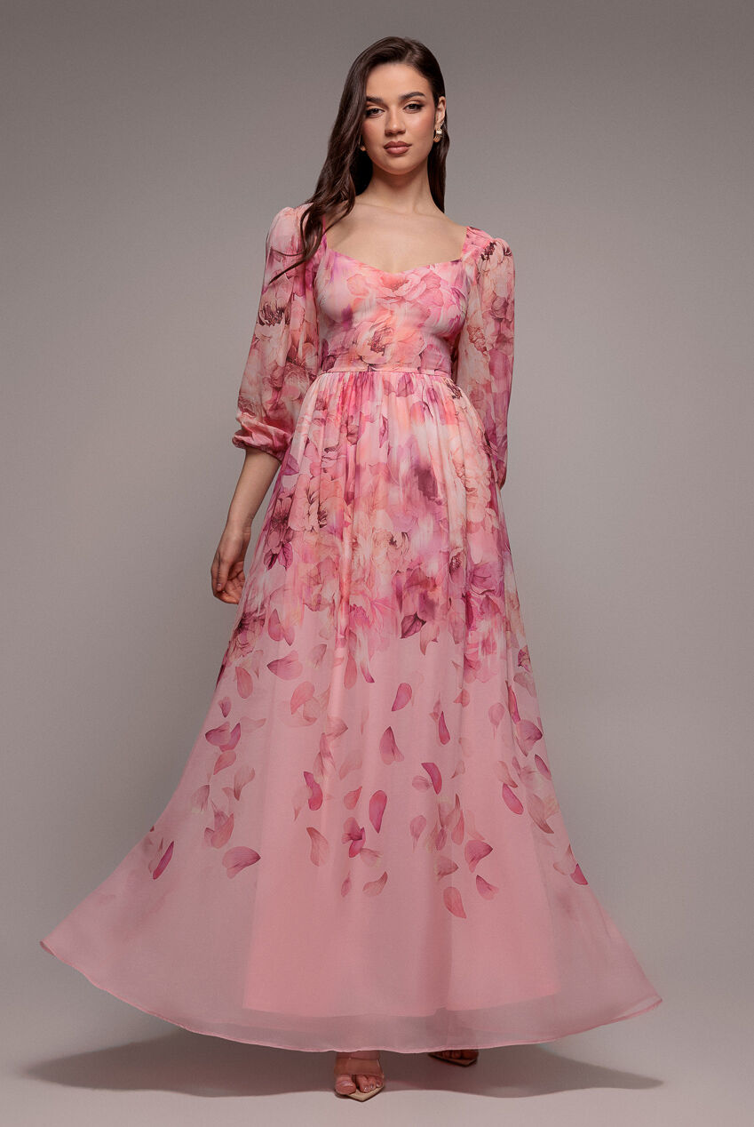 Maxikleid in A-Linie mit Blumenmuster und gerafftem Rücken DR5132
