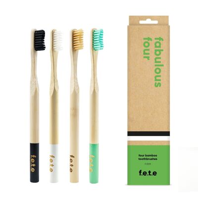 f.e.t.e Fabulous Four Firm Lot de brosses à dents en bambou