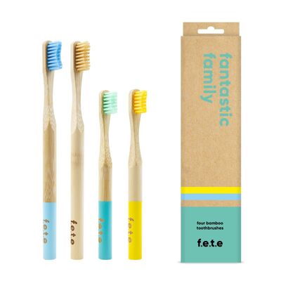 f.e.t.e Confezione multipla di spazzolini da denti in bambù Fantastic Family