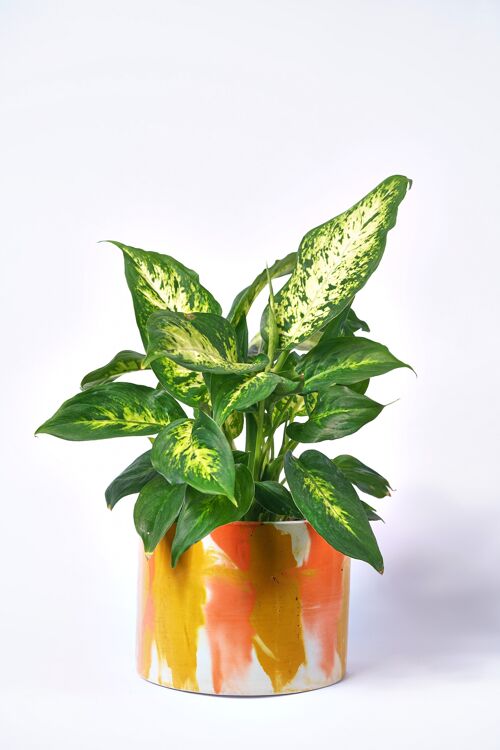 POT XXL - Cache-pot pour plante d'intérieur en béton coloré -  Béton Tie&Dye Orange et Jaune